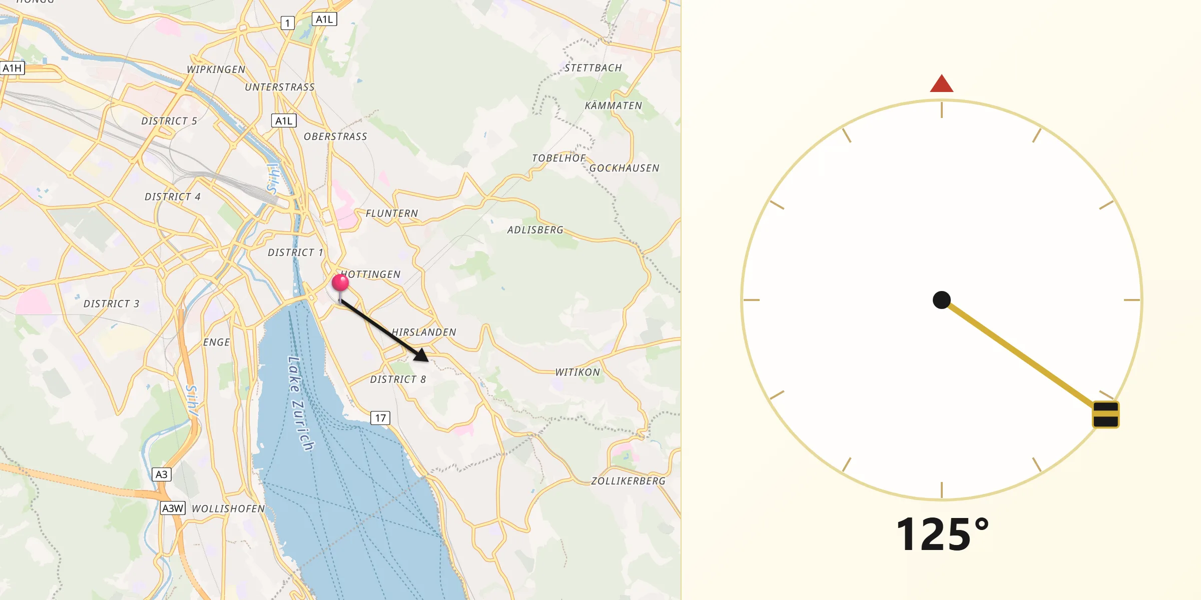 Direzione della Qibla da Zurigo