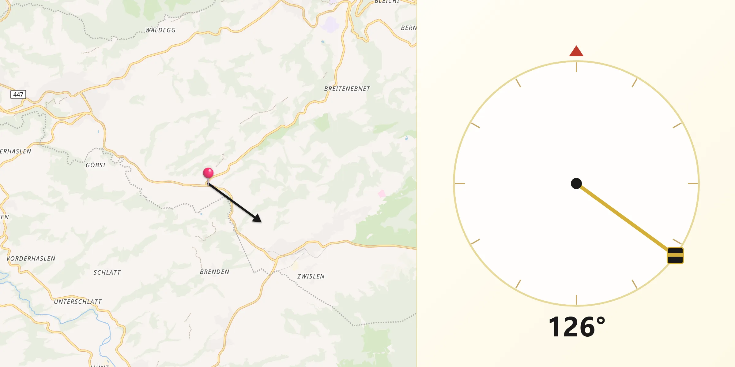 Direction vers la Qibla depuis Bühler