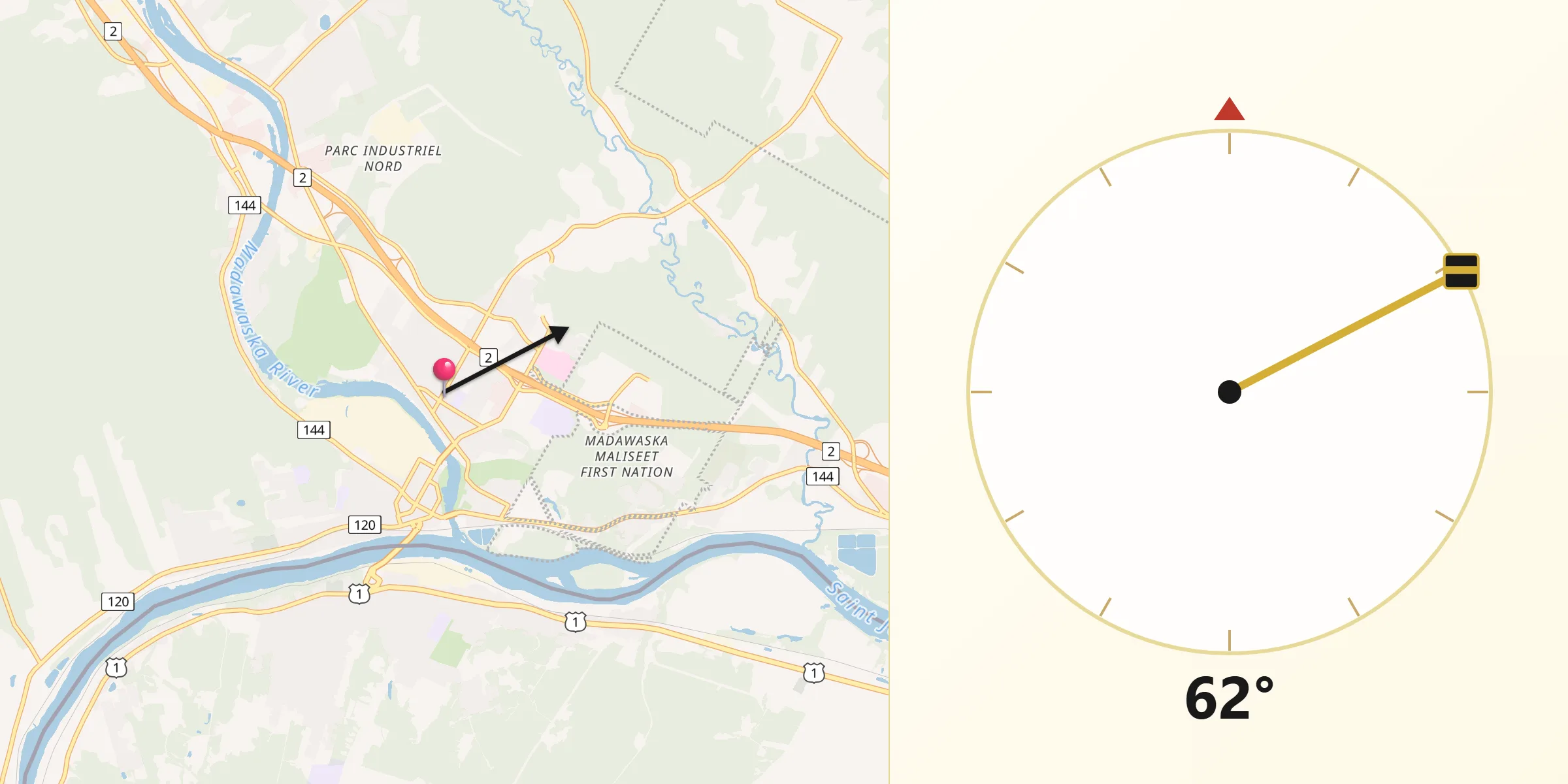 Qibla Direction from Edmundston