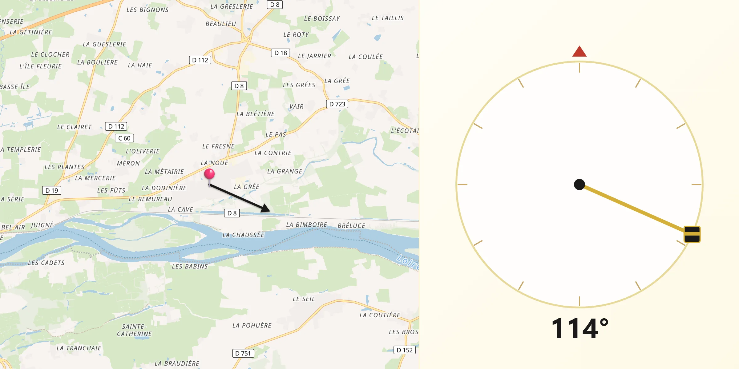 Direction vers la Qibla depuis Anetz