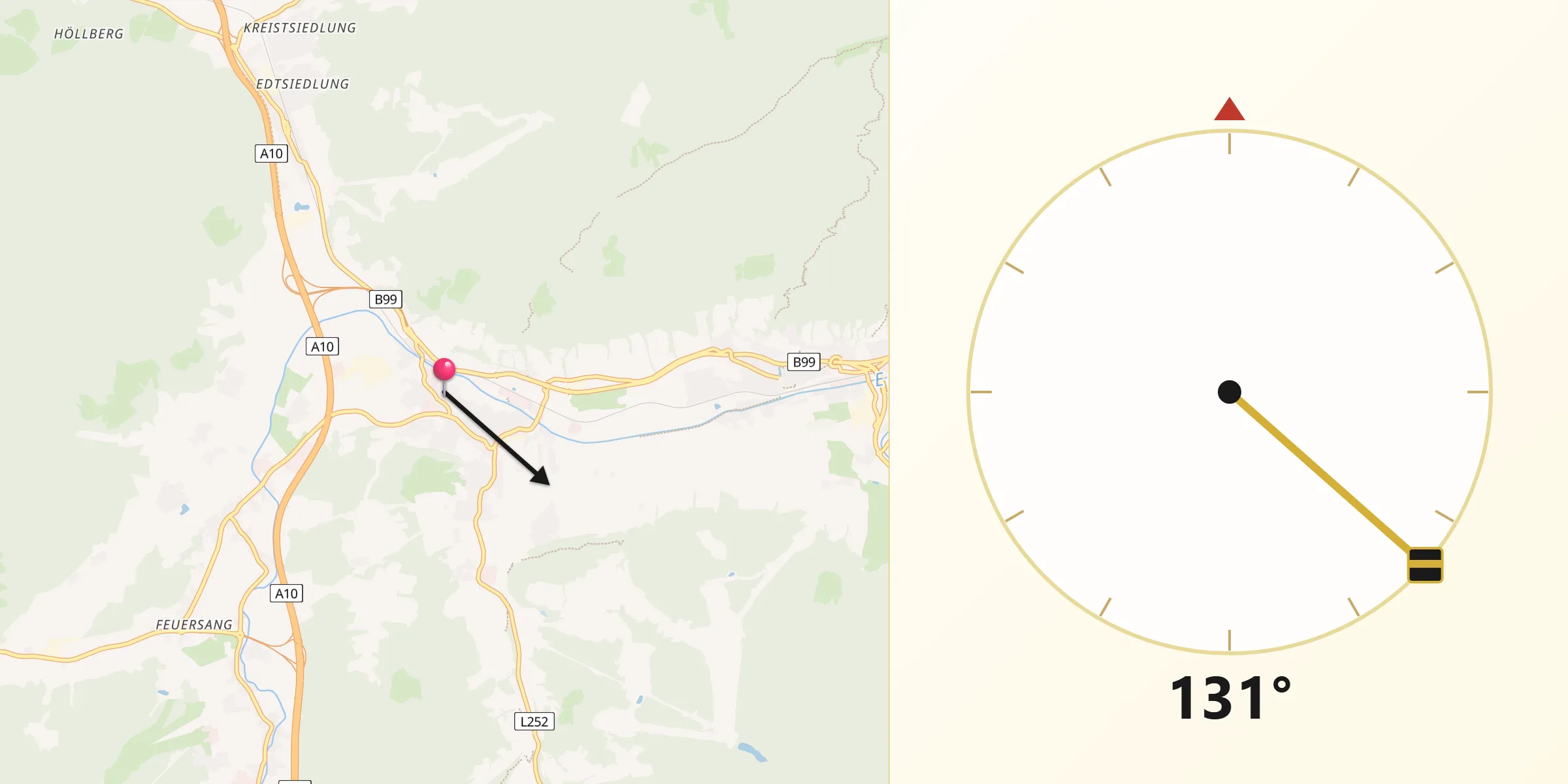 Qibla-Richtung von Altenmarkt im Pongau