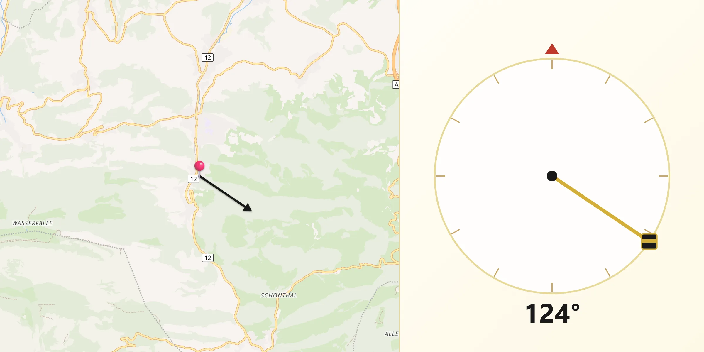 Direction vers la Qibla depuis Waldenburg