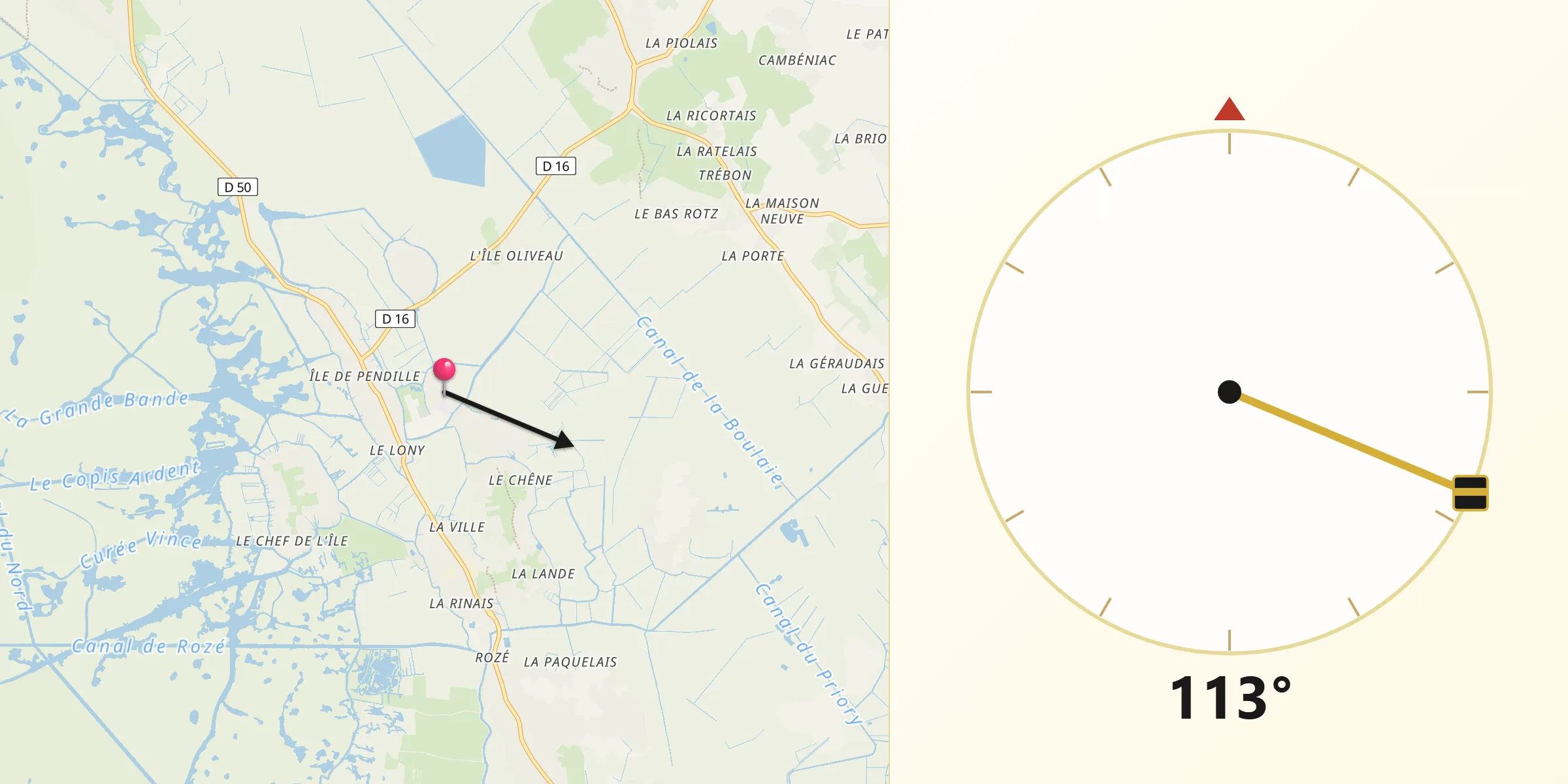 Direction vers la Qibla depuis Saint-Joachim