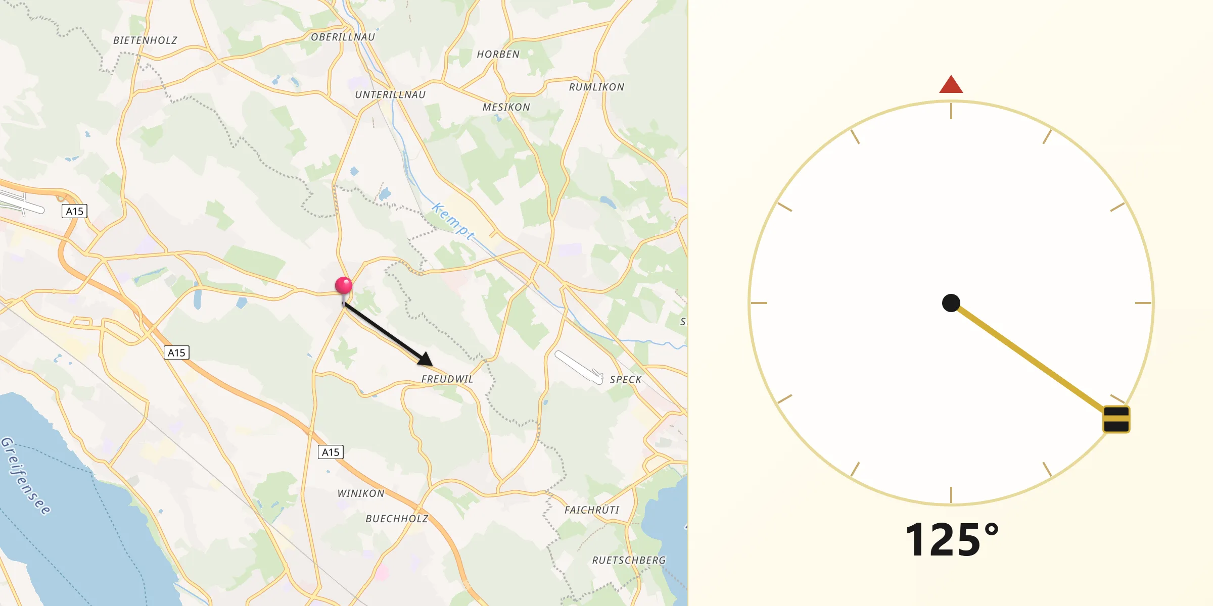 Direction vers la Qibla depuis Gutenswil