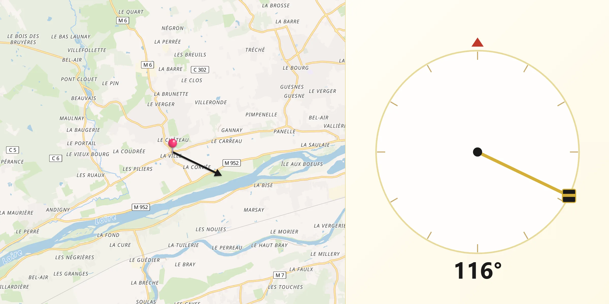Direction vers la Qibla depuis Luynes