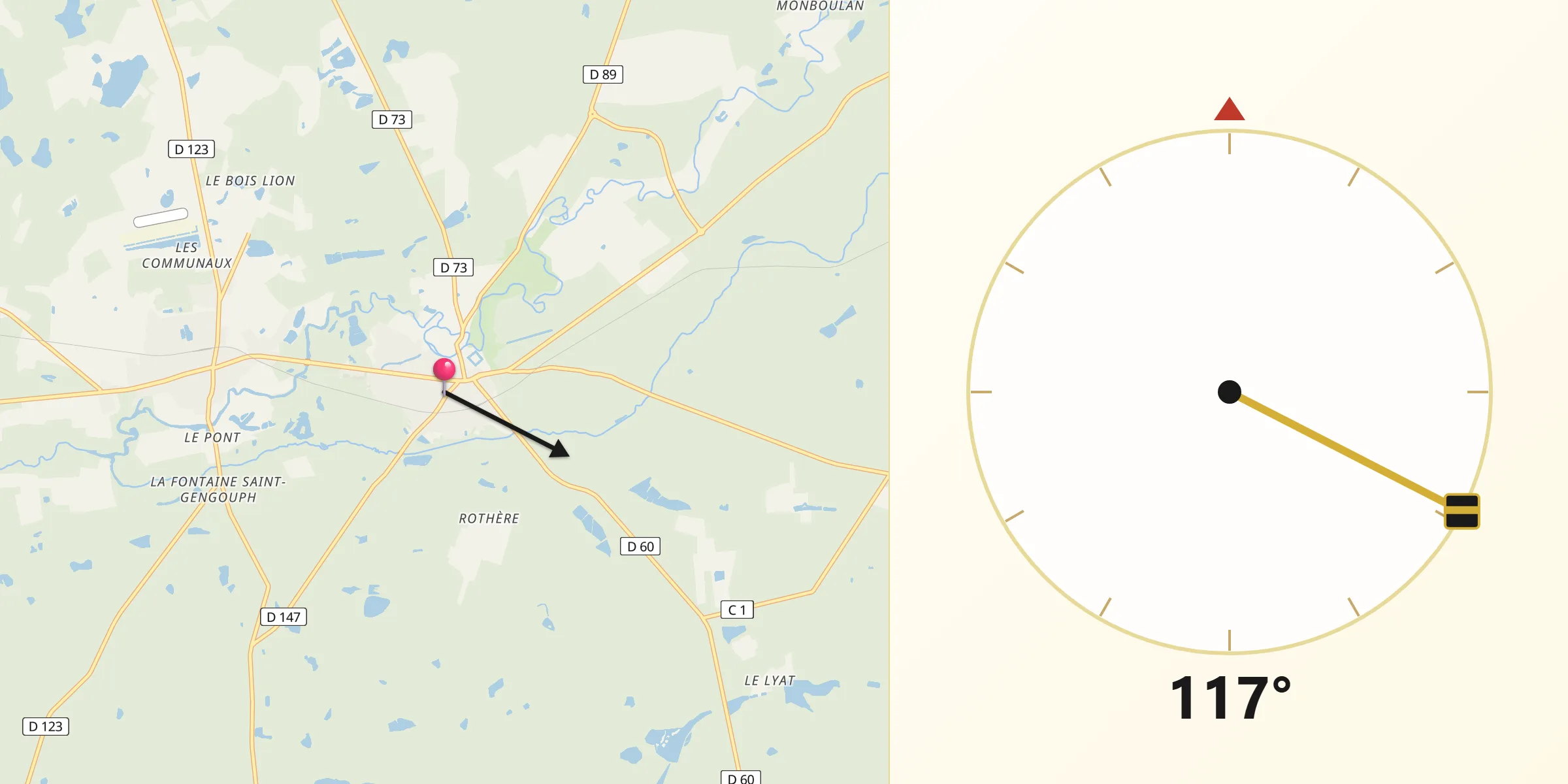 Direction vers la Qibla depuis La Ferté-Imbault
