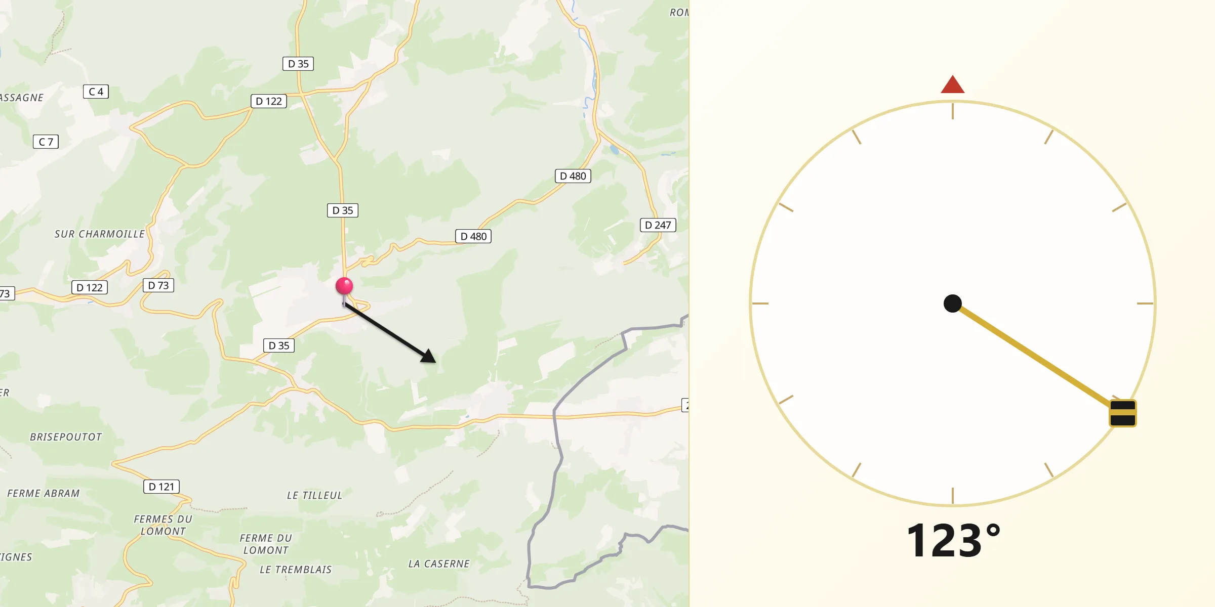 Direction vers la Qibla depuis Blamont
