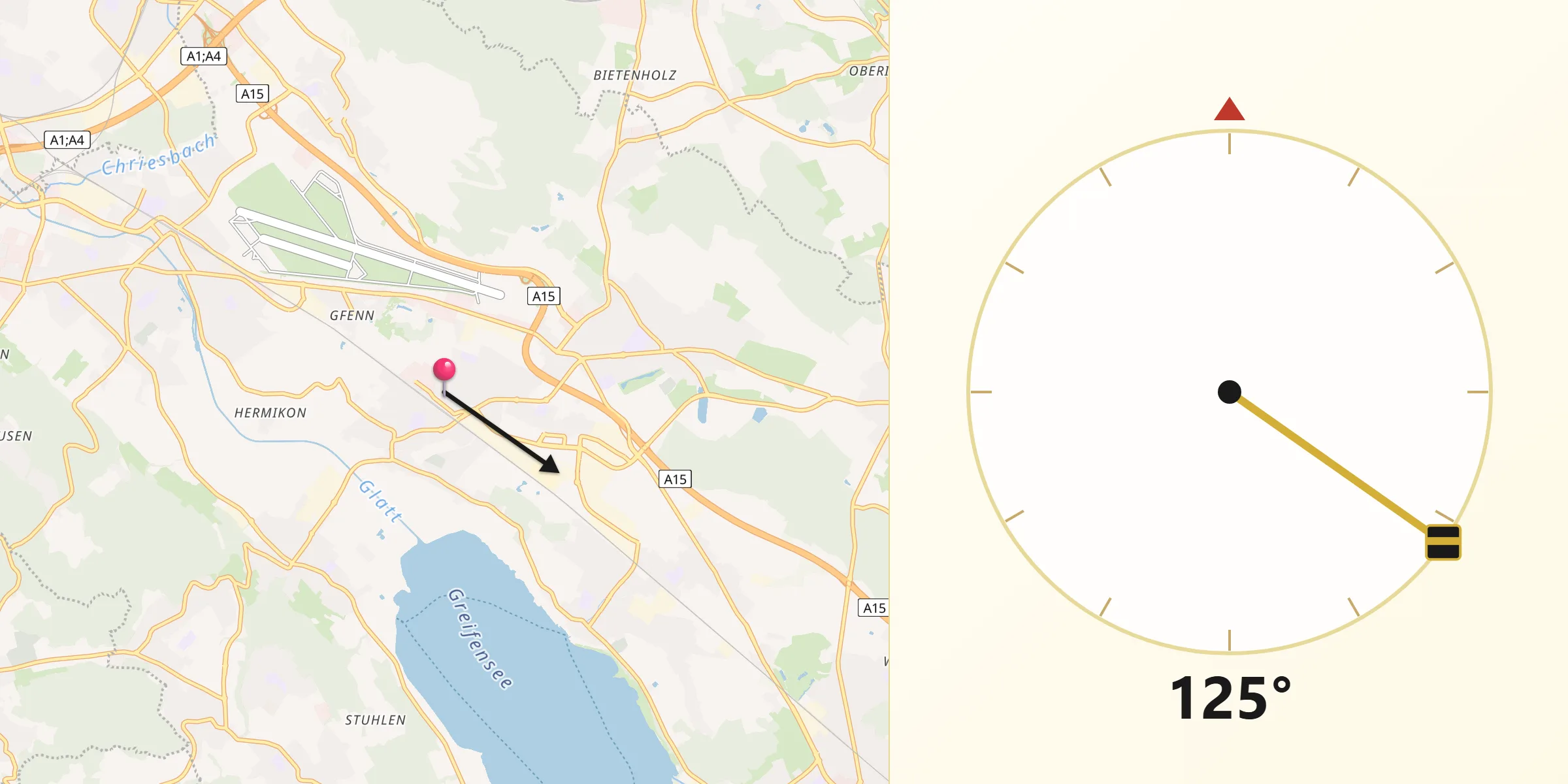 Direzione della Qibla da Schwerzenbach / Chimli