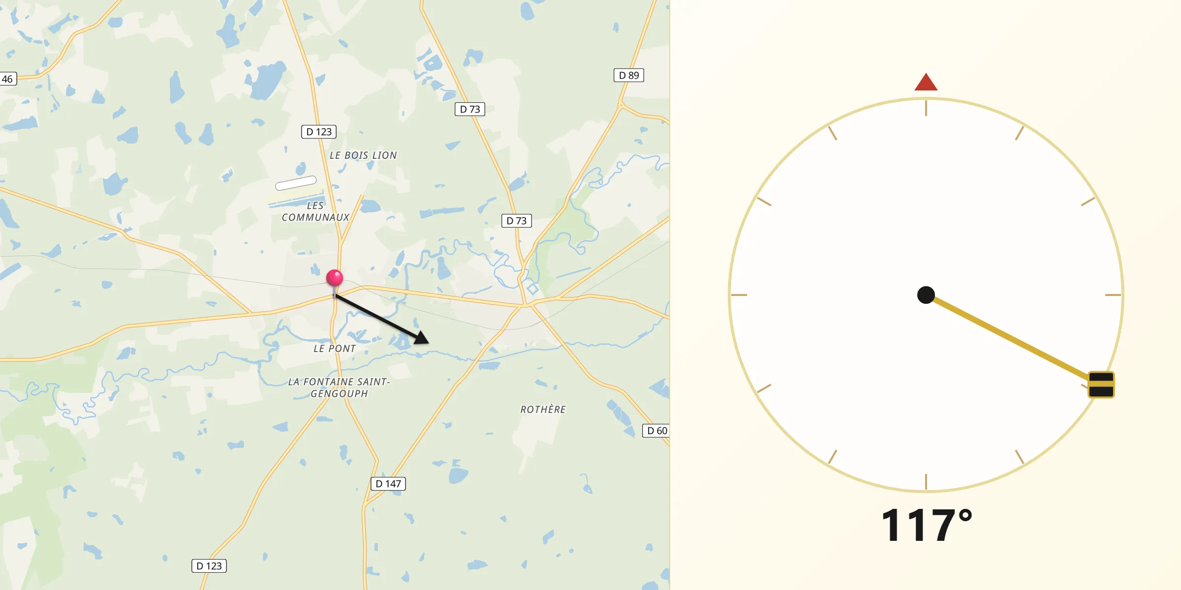 Direction vers la Qibla depuis Selles-Saint-Denis