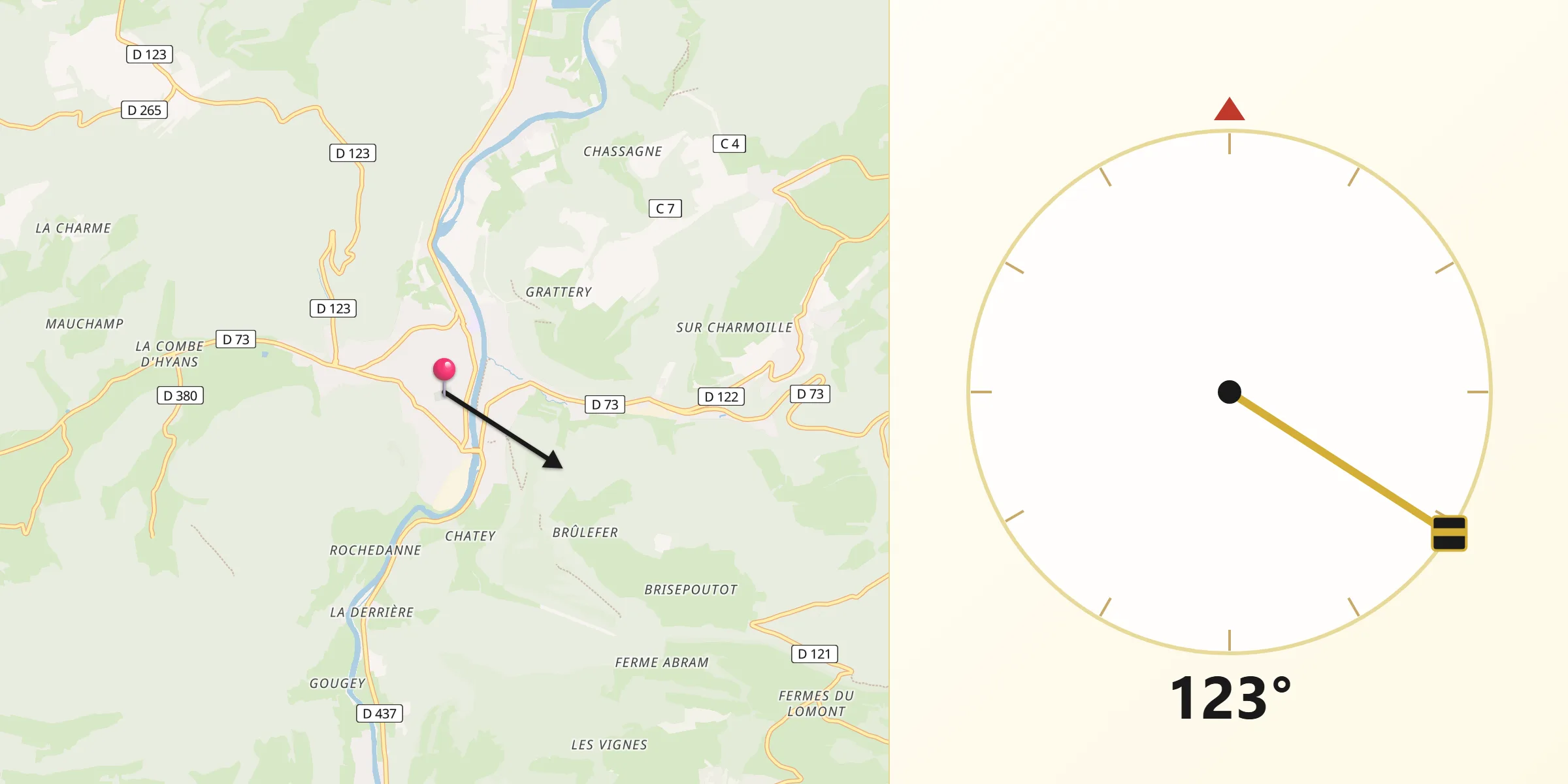 Direction vers la Qibla depuis Pont-de-Roide