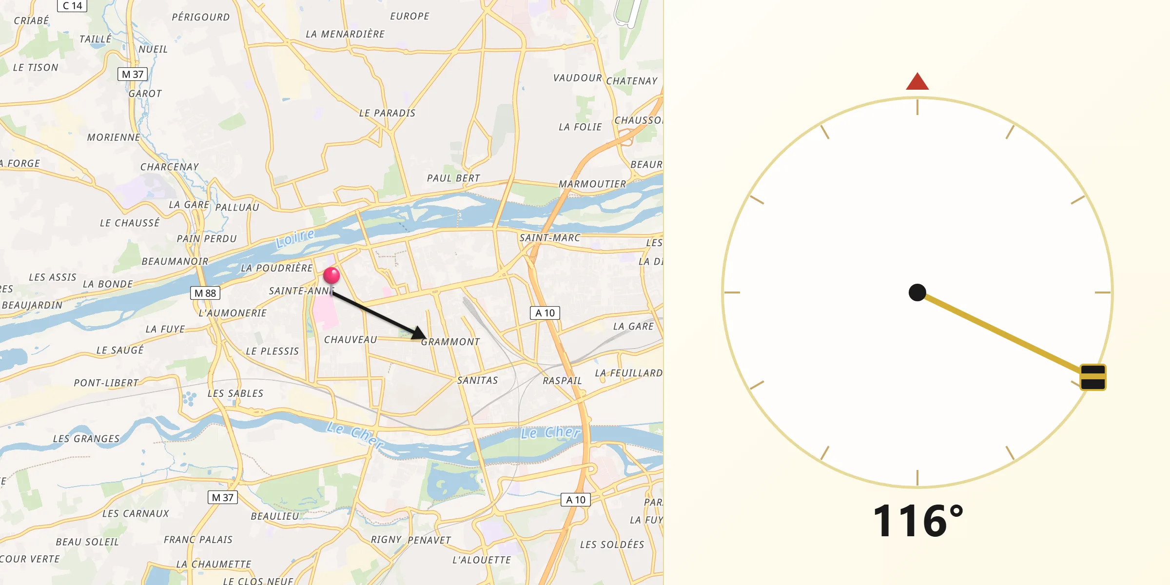 Direction vers la Qibla depuis La Riche