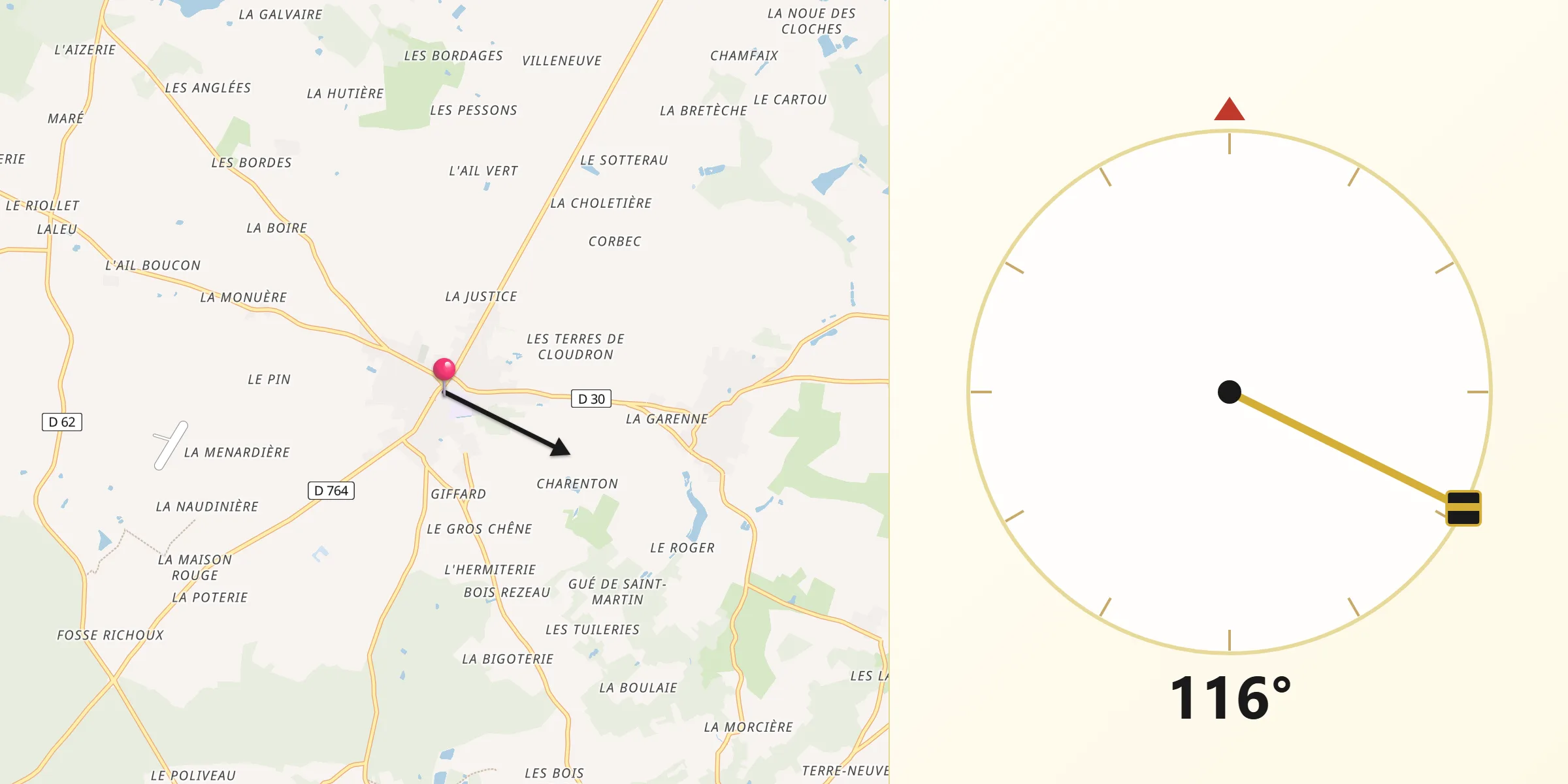 Direction vers la Qibla depuis Pontlevoy