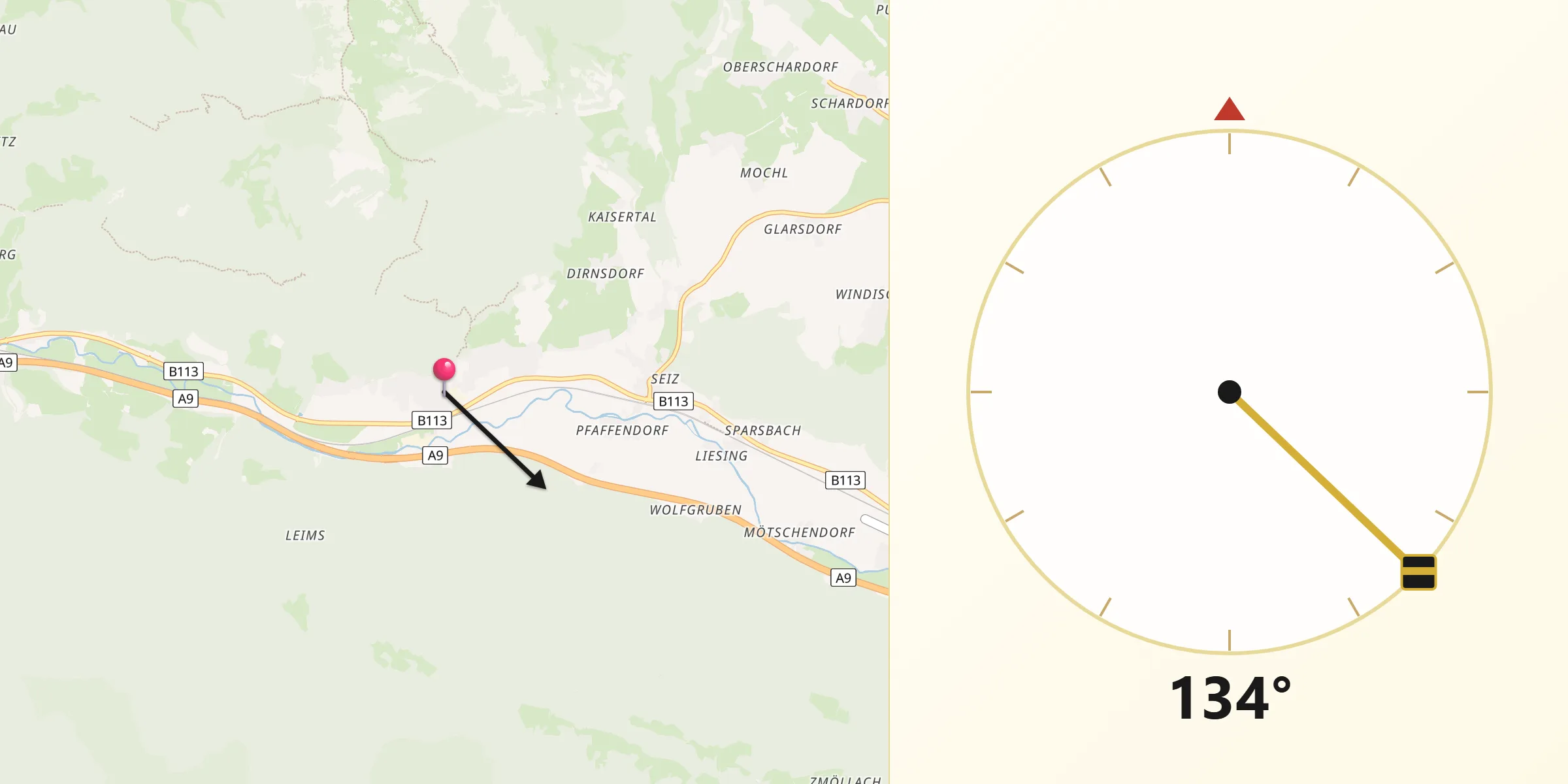 Qibla-Richtung von Kammern im Liesingtal