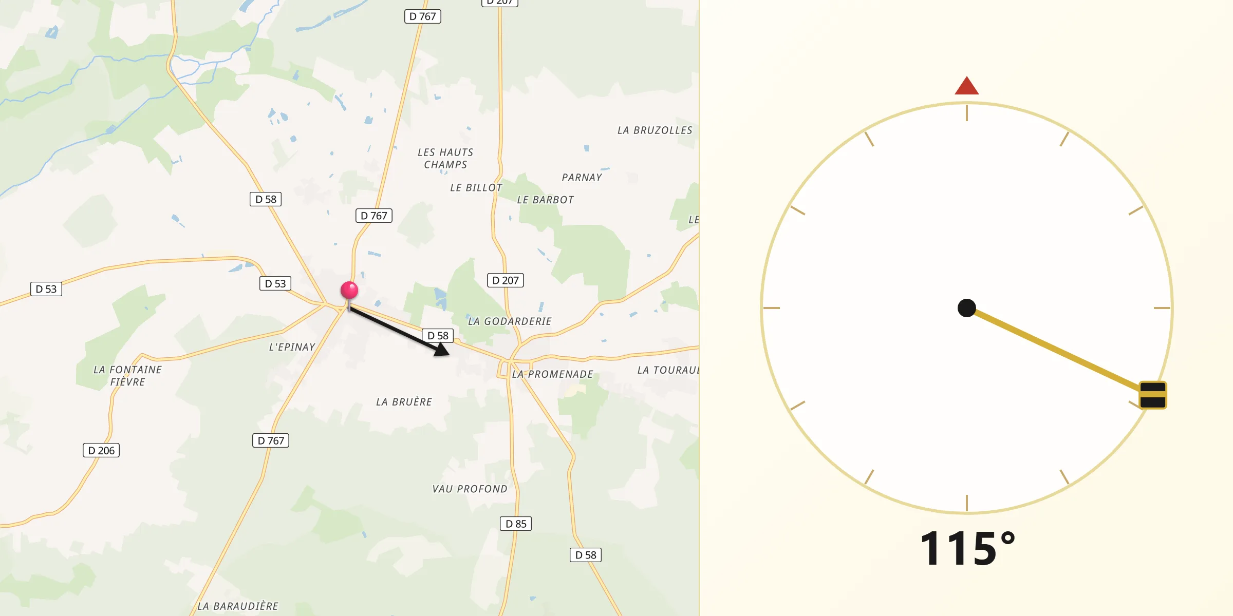 Direction vers la Qibla depuis Vernantes