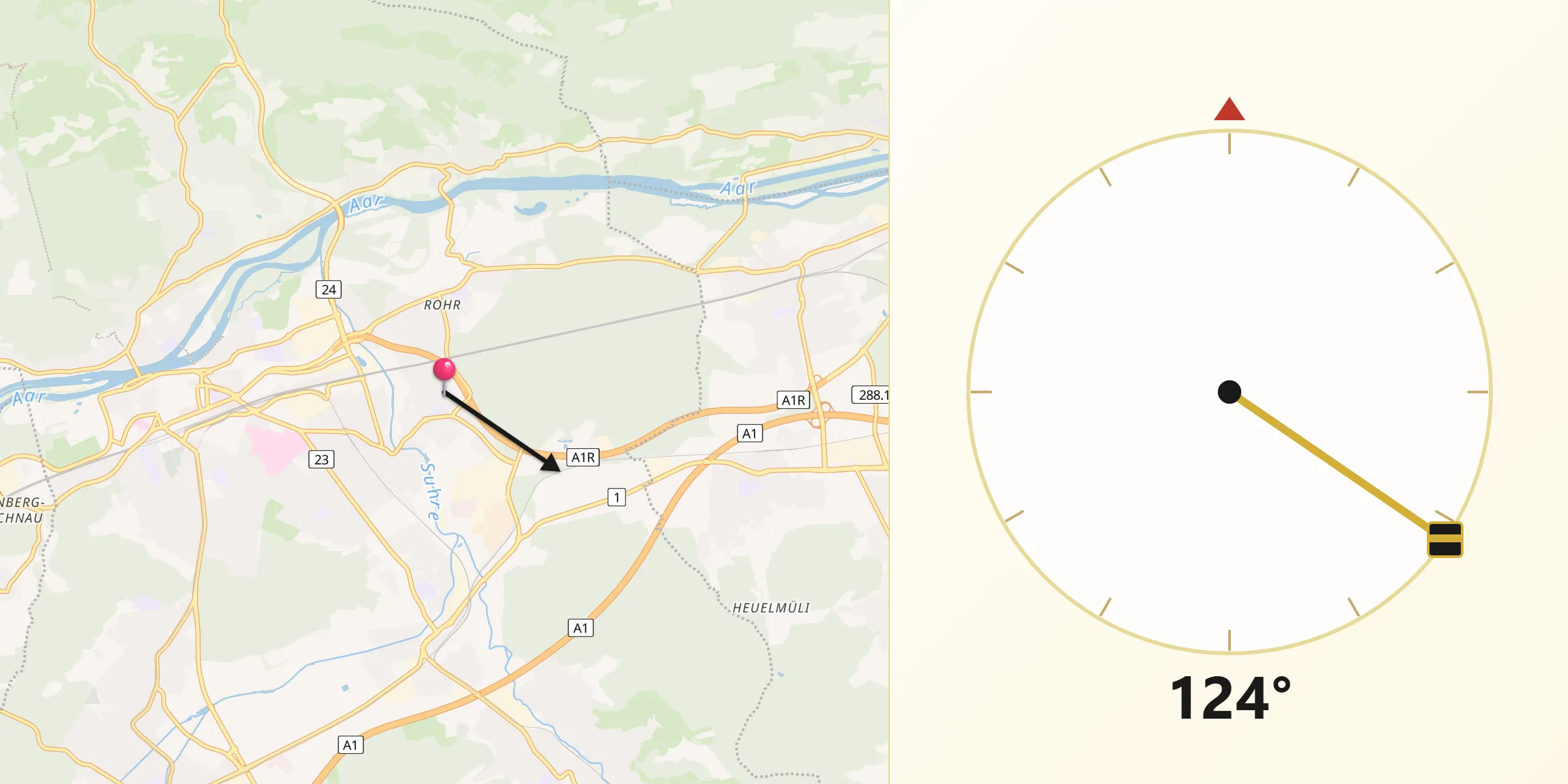 Direction vers la Qibla depuis Buchs