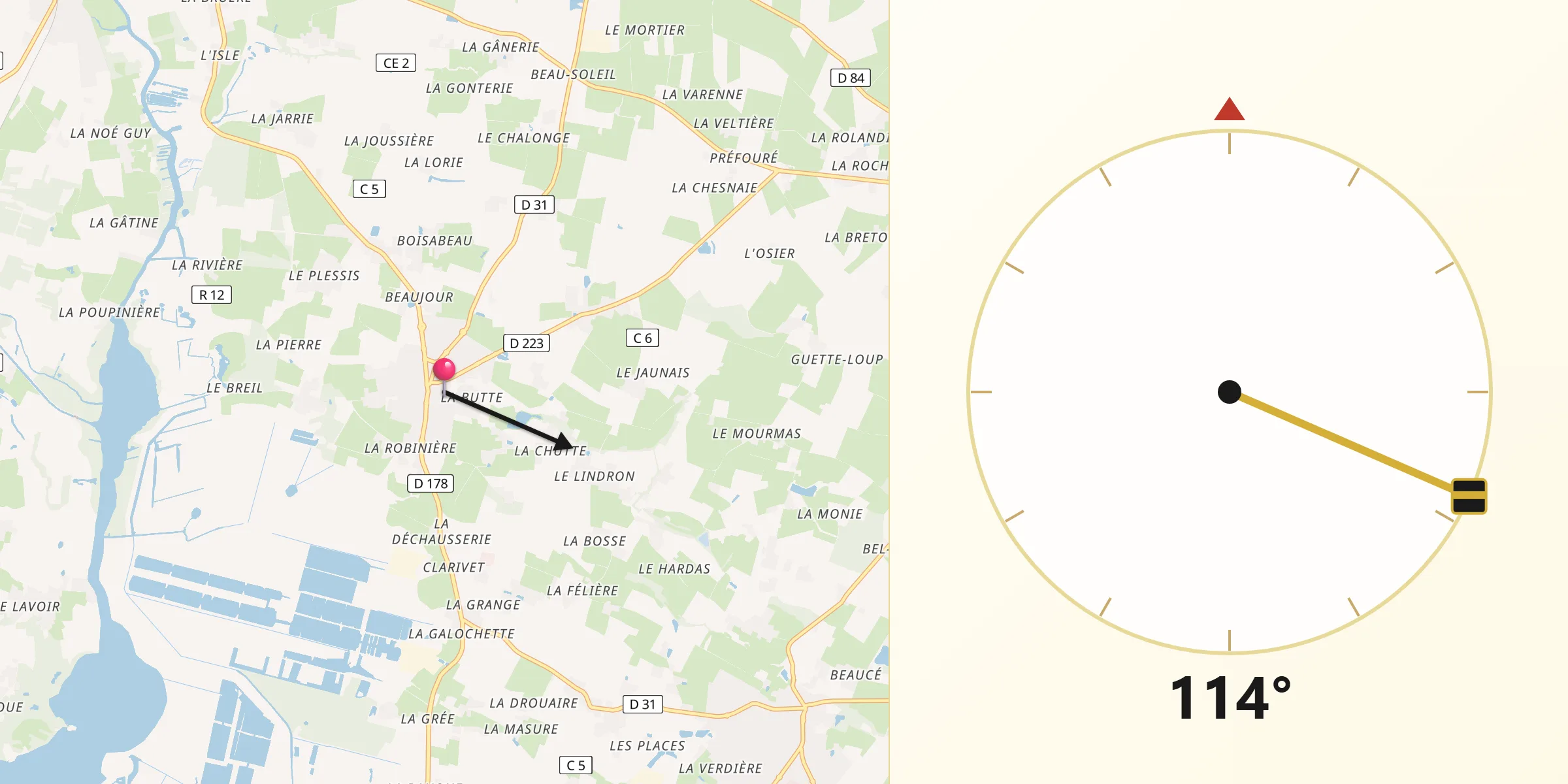 Direction vers la Qibla depuis Petit-Mars