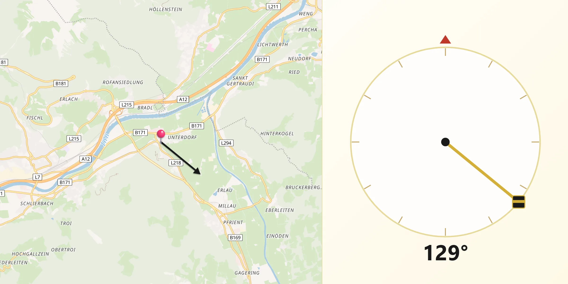 Qibla-Richtung von Strass im Zillertal