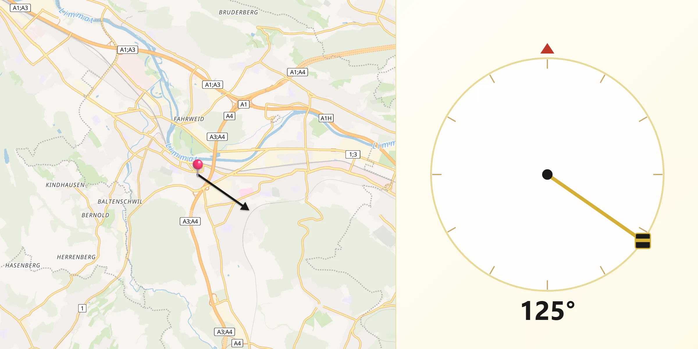 Direzione della Qibla da Dietikon / Hofacker