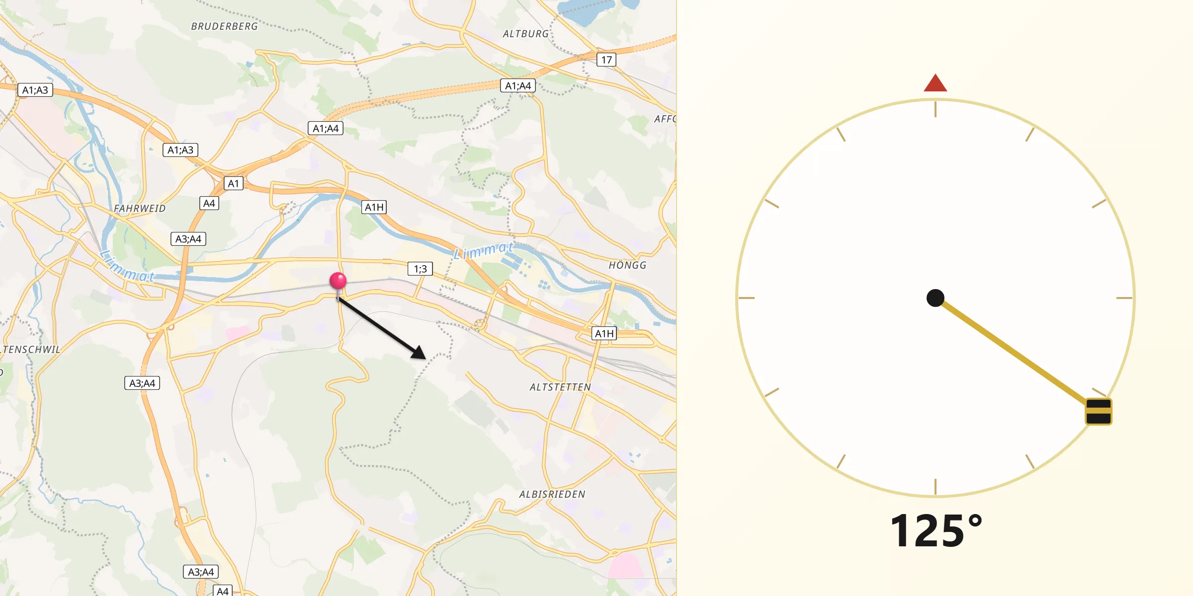 Qibla-Richtung von Schlieren / Zentrum