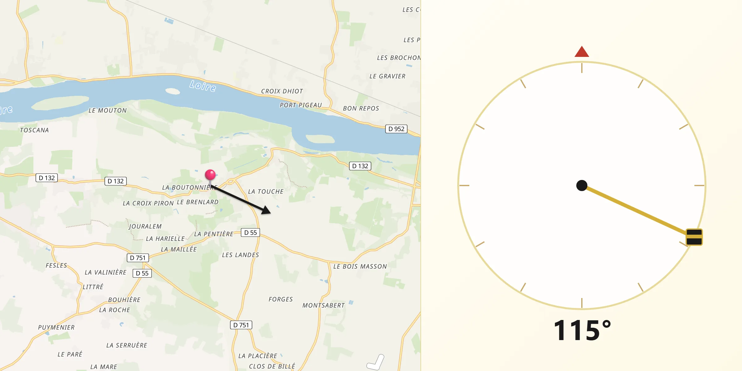 Direction vers la Qibla depuis Blaison-Gohier