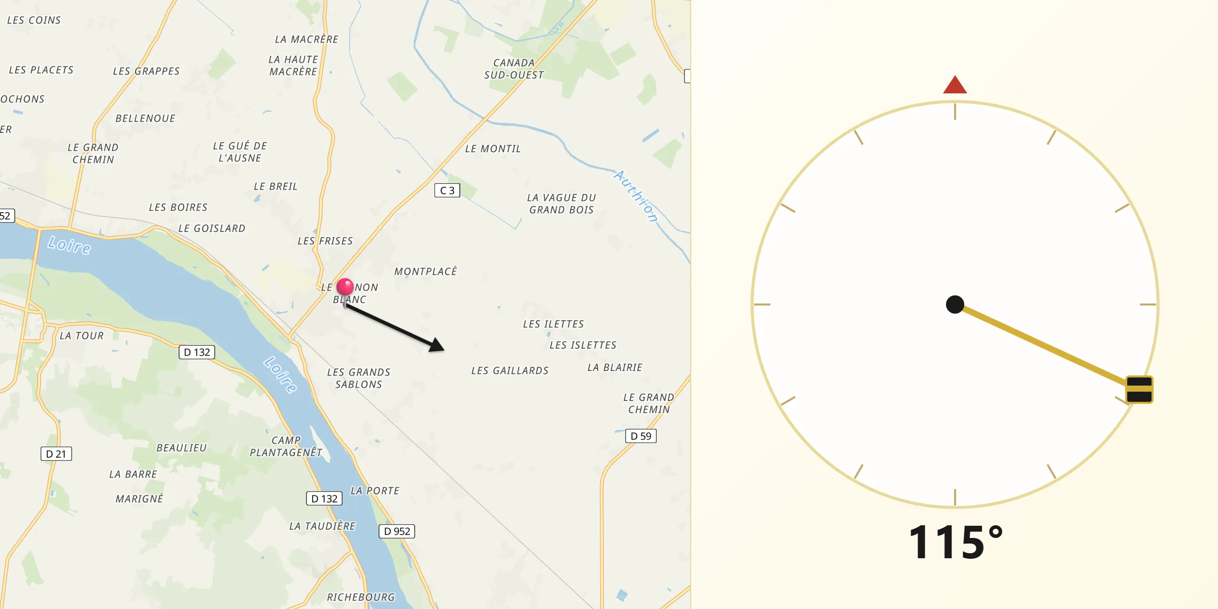 Direction vers la Qibla depuis La Ménitré