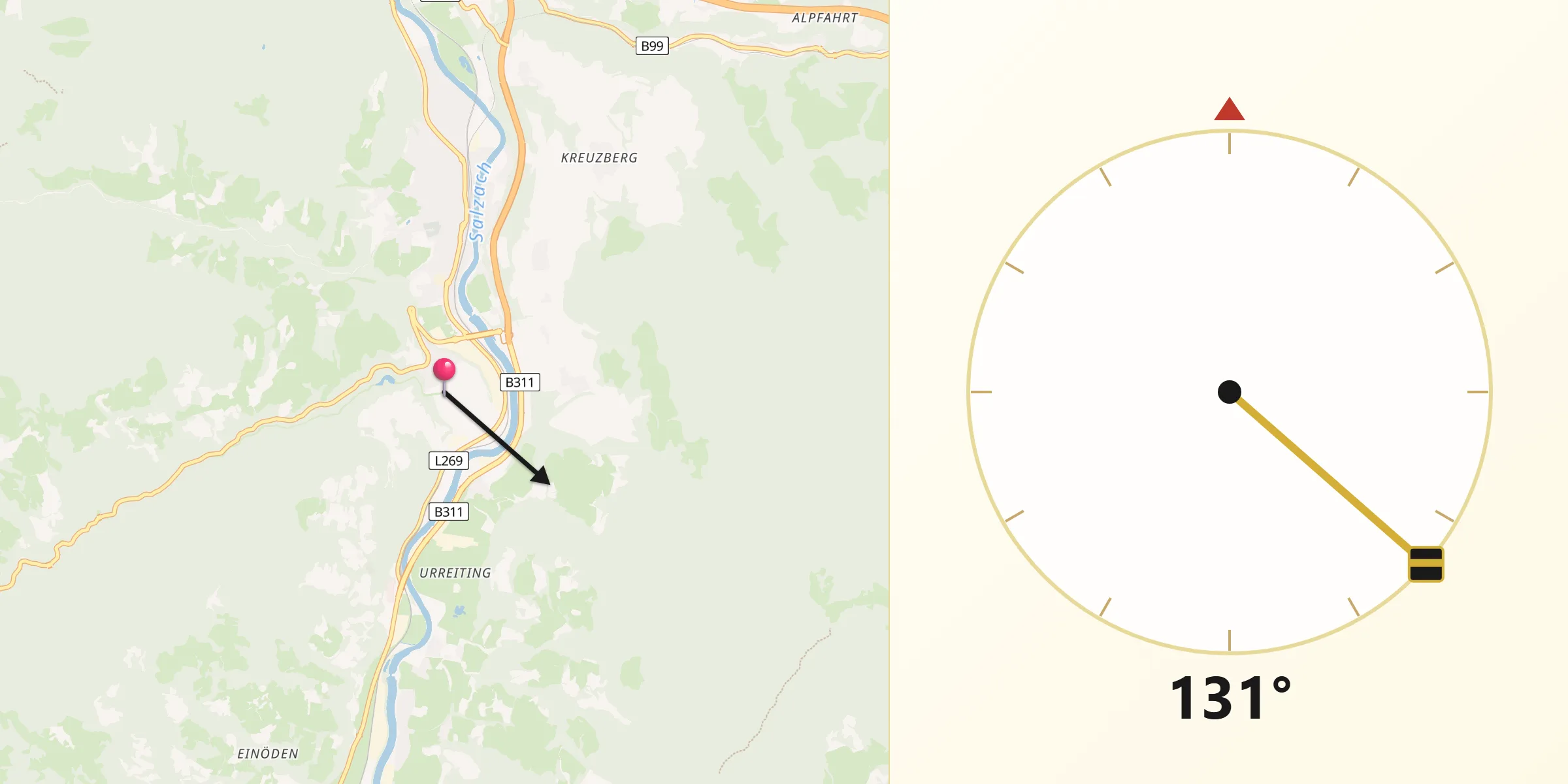 Qibla-Richtung von Mitterberghütten