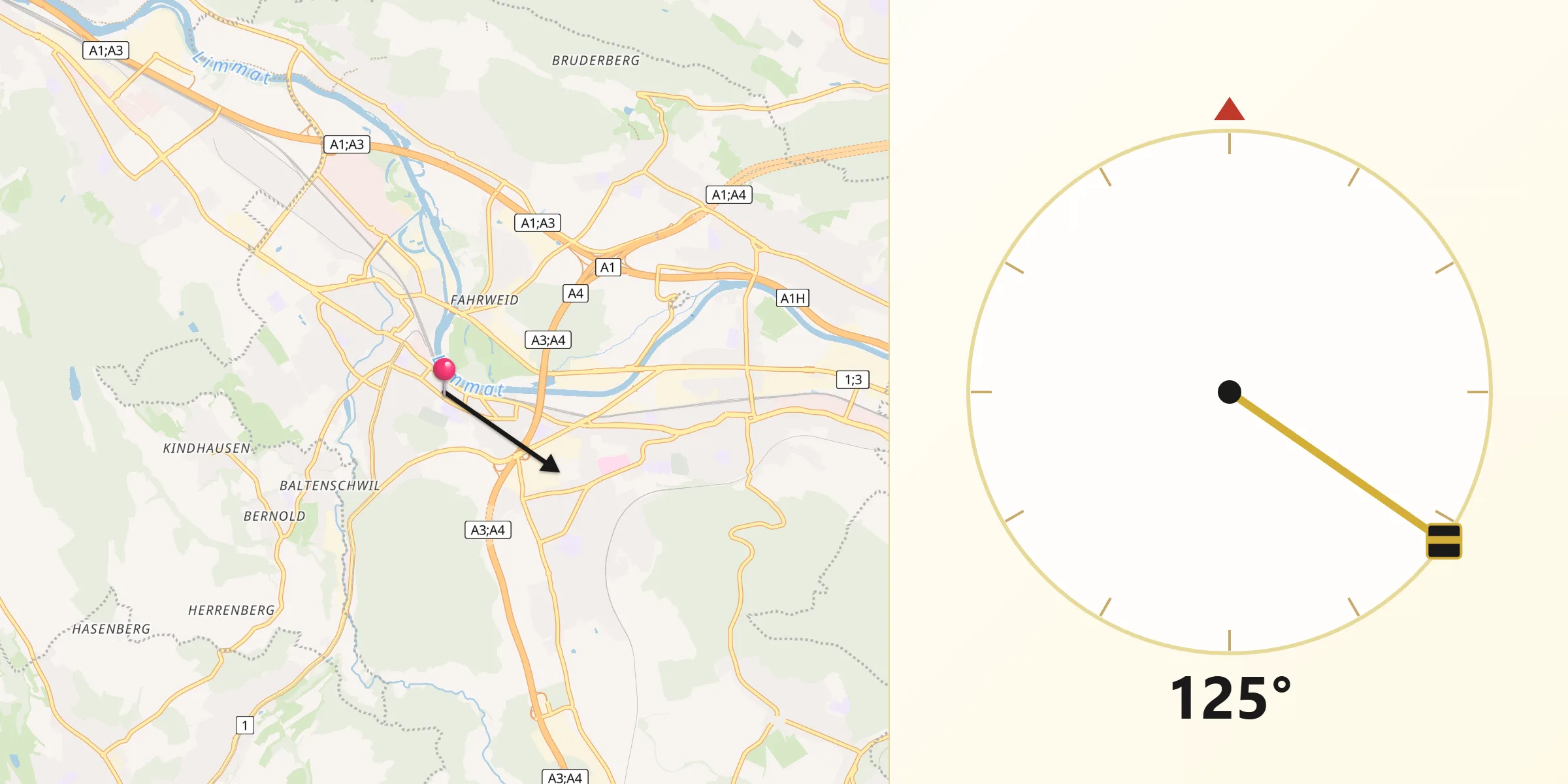 Direzione della Qibla da Dietikon / Guggenbühl
