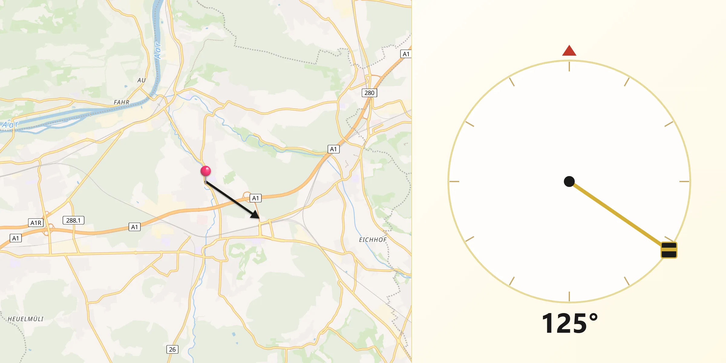 Direction vers la Qibla depuis Niederlenz