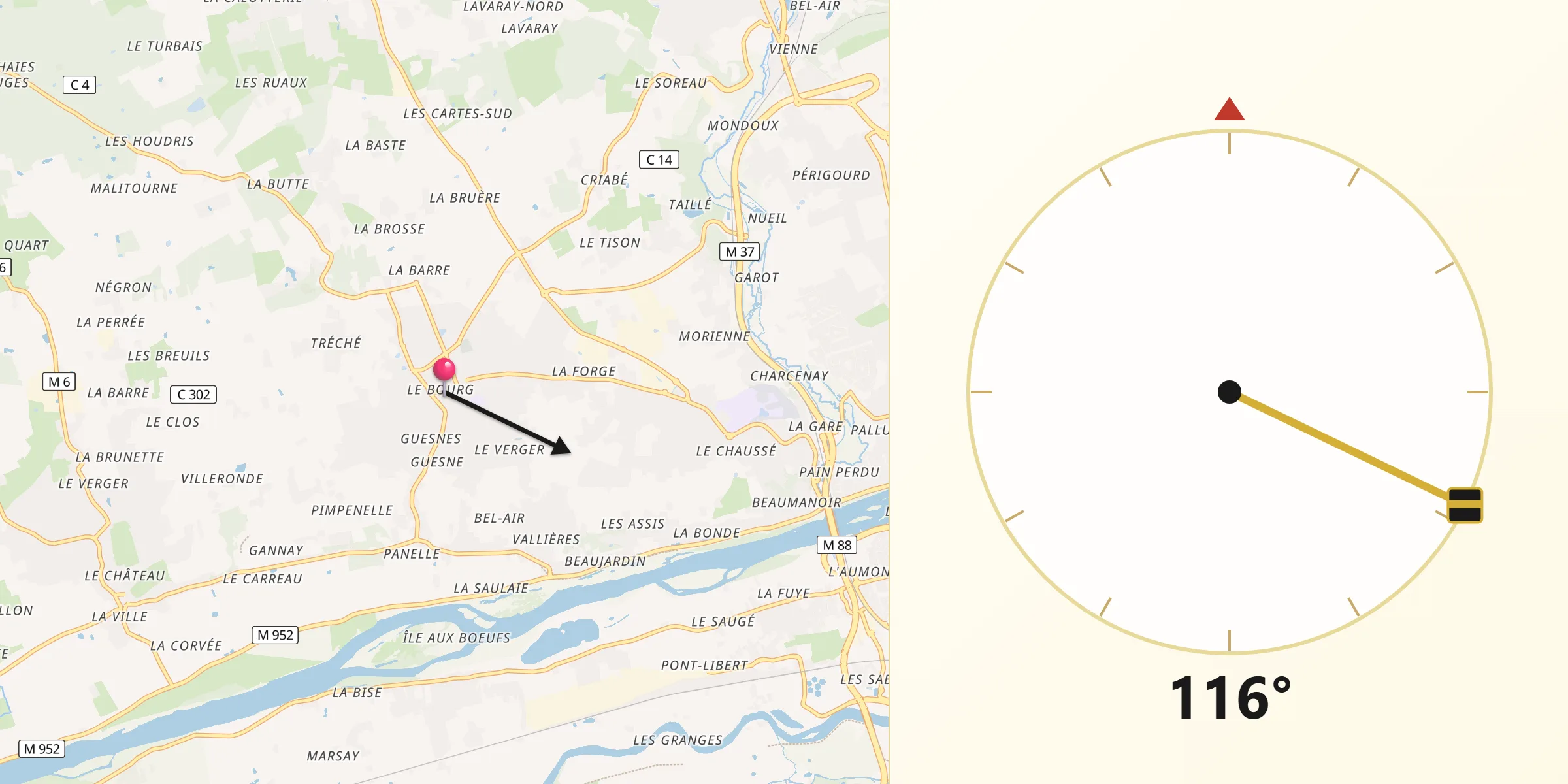 Direction vers la Qibla depuis Fondettes