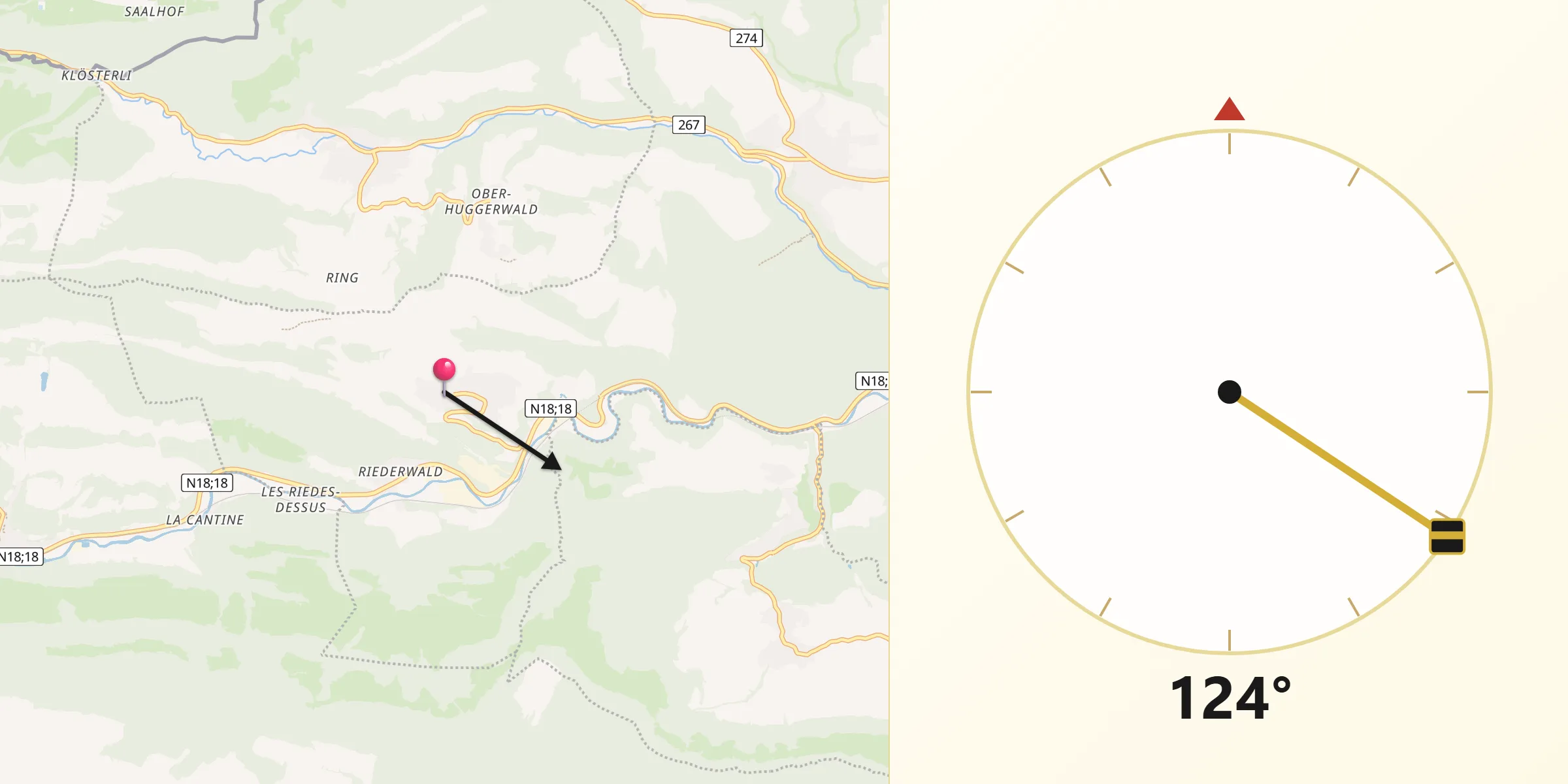 Direction vers la Qibla depuis Liesberg