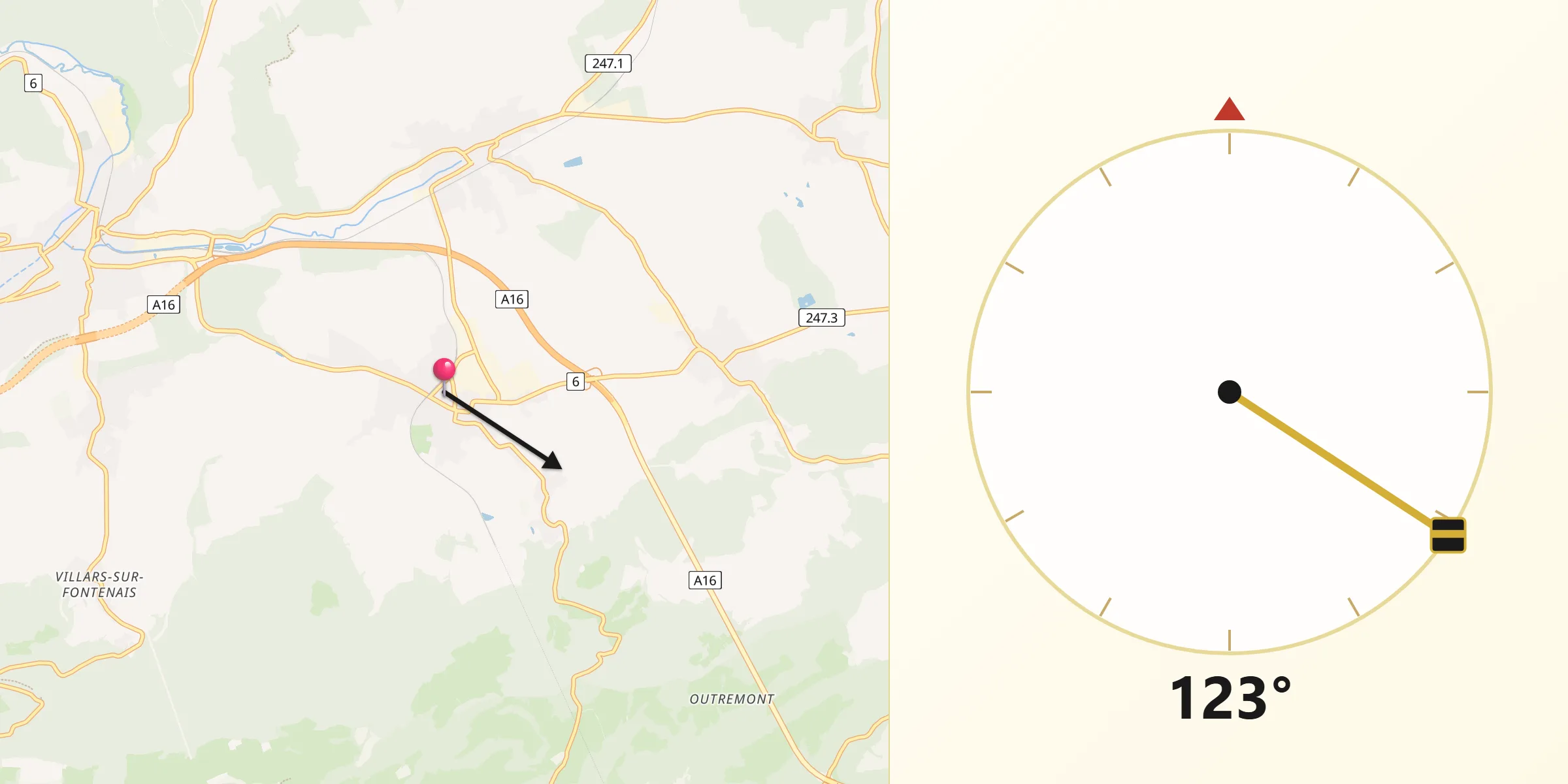 Direction vers la Qibla depuis Courgenay