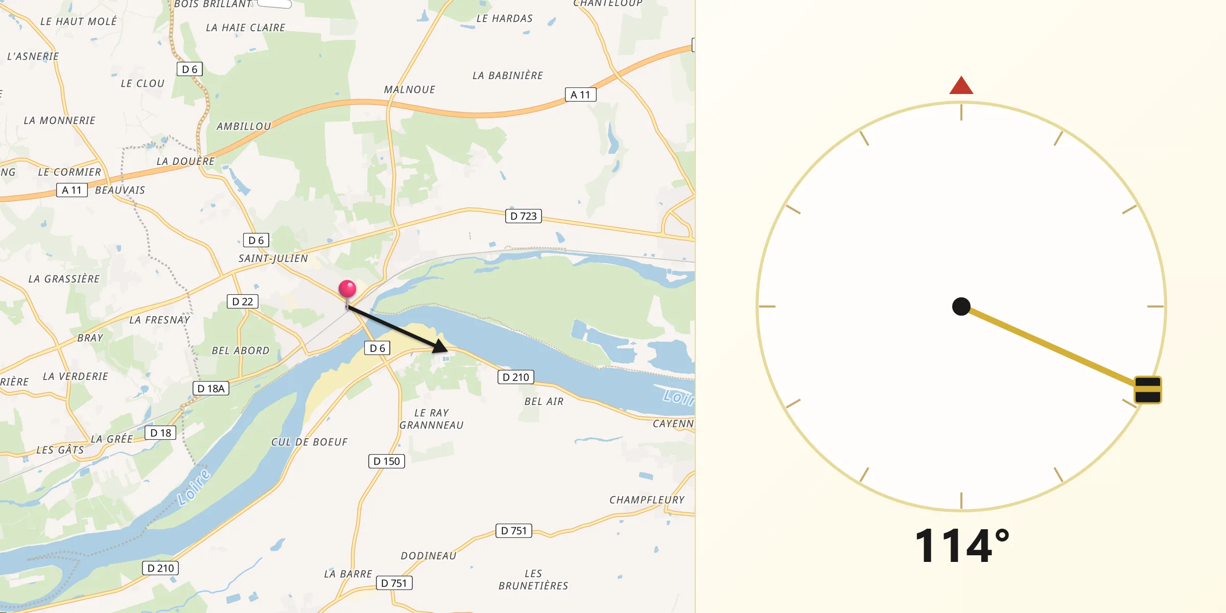Direction vers la Qibla depuis Ingrandes