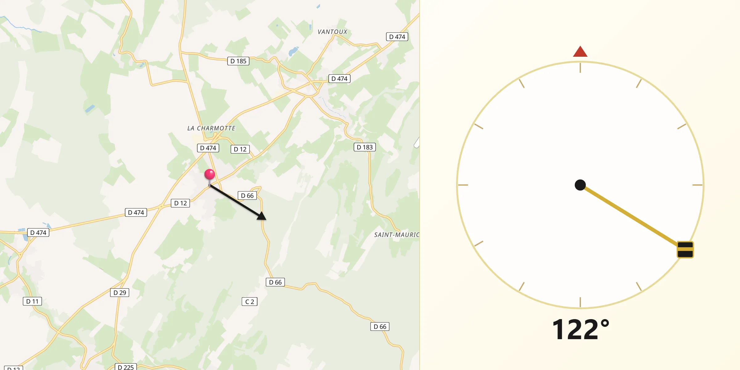 Direction vers la Qibla depuis Gy