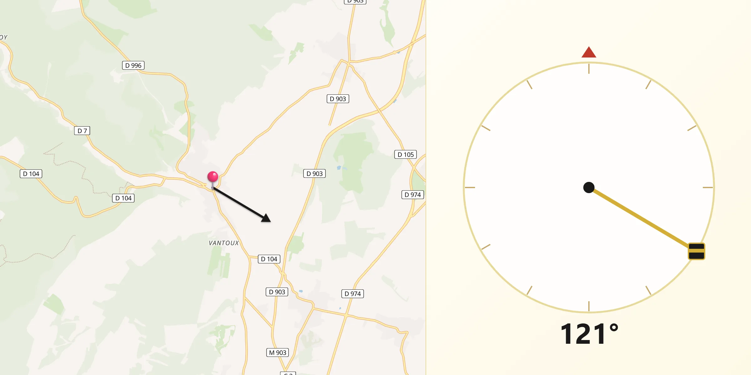 Direction vers la Qibla depuis Messigny-et-Vantoux