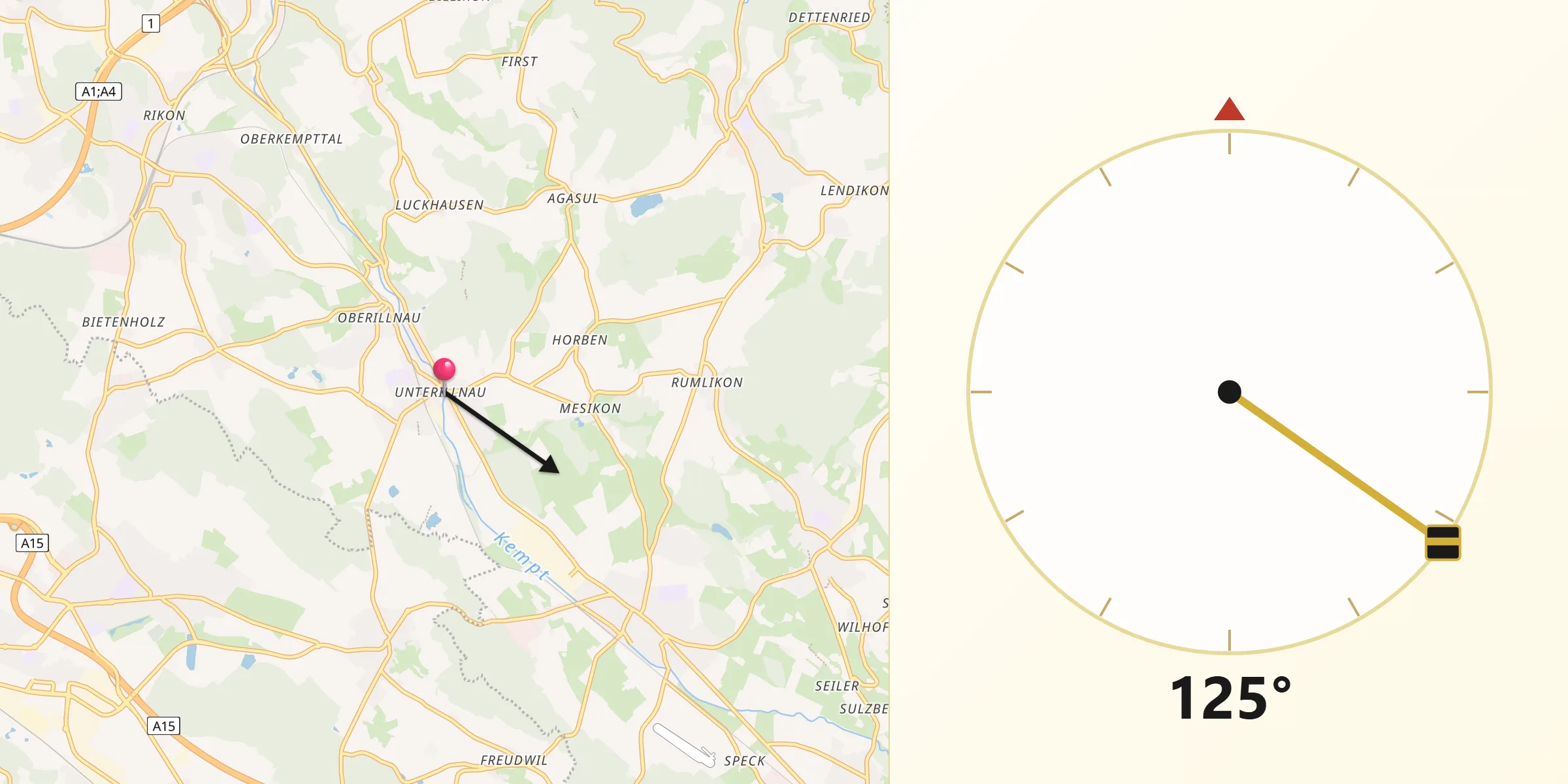 Qibla-Richtung von Illnau / Unter-Illnau