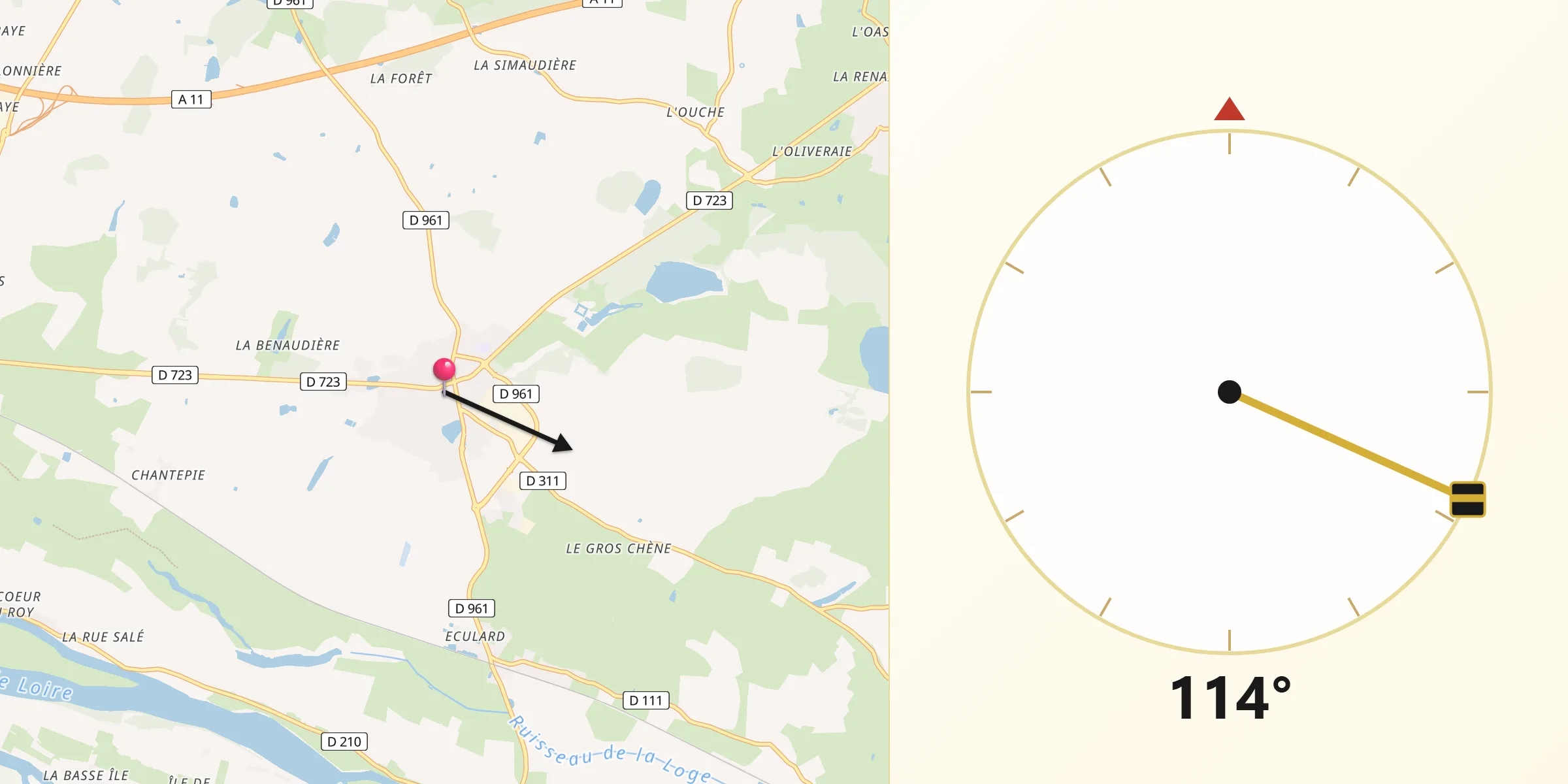 Direction vers la Qibla depuis Saint-Georges-sur-Loire