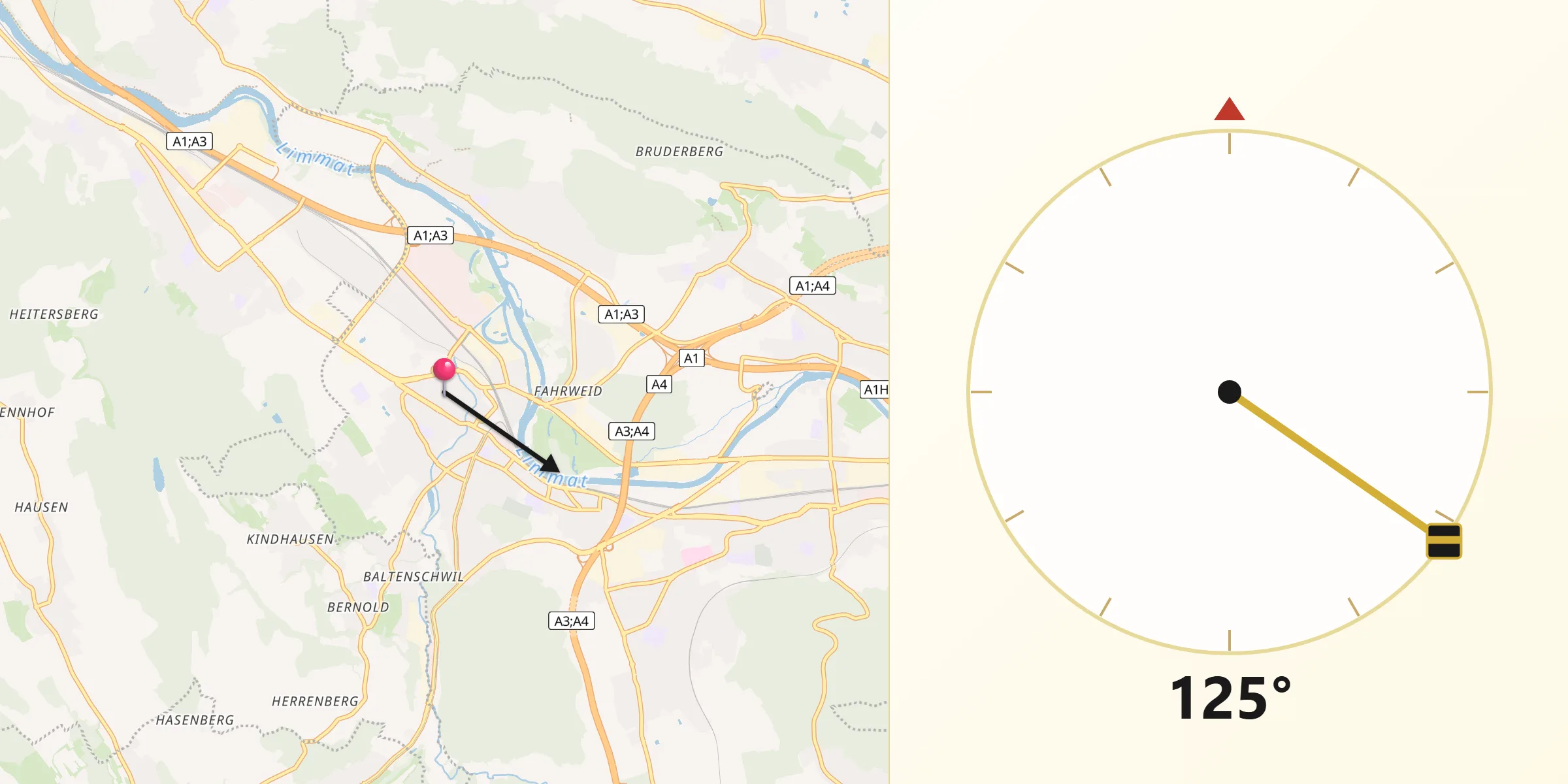Direzione della Qibla da Dietikon / Vorstadt