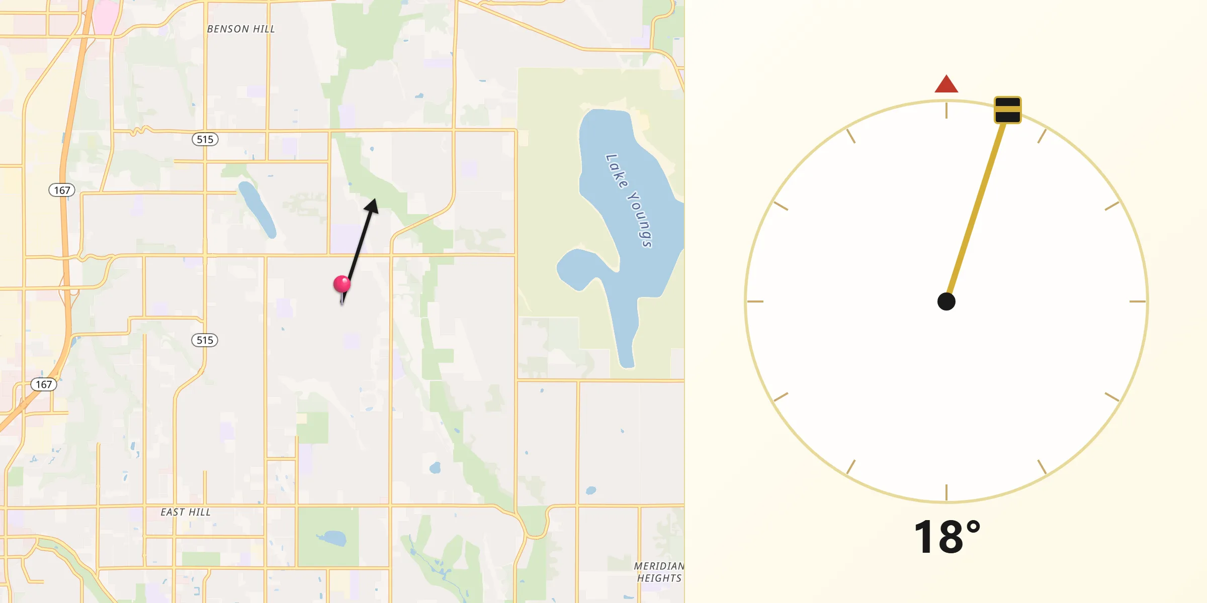 Qibla Direction from East Hill-Meridian