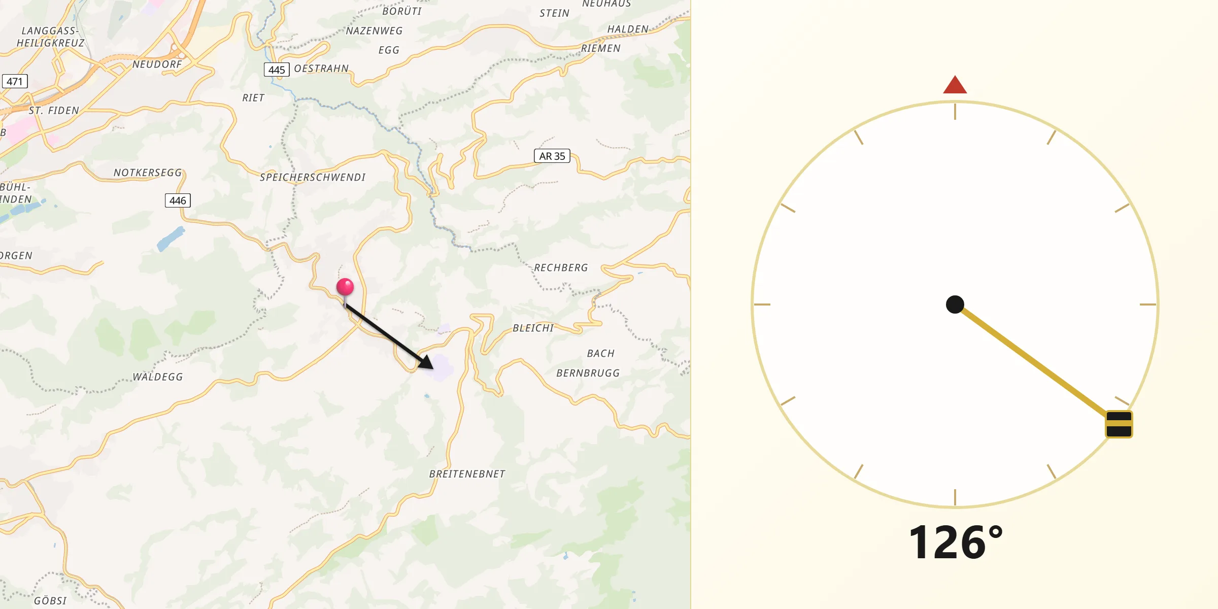 Direction vers la Qibla depuis Speicher