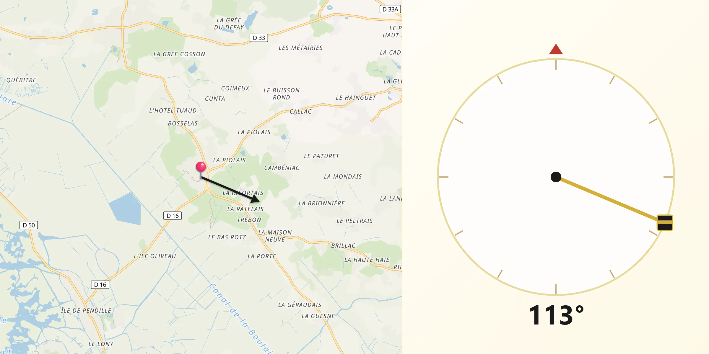 Direction vers la Qibla depuis Crossac