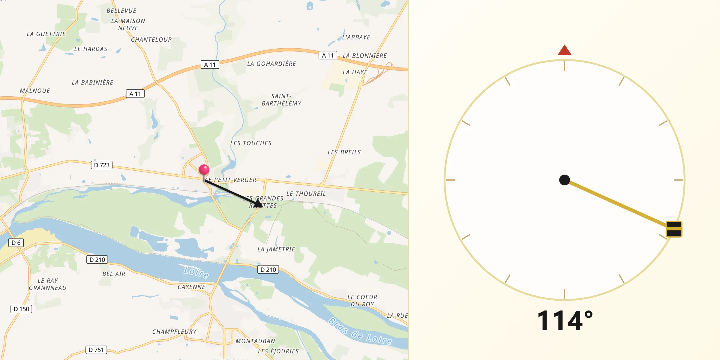 Direction vers la Qibla depuis Champtocé-sur-Loire