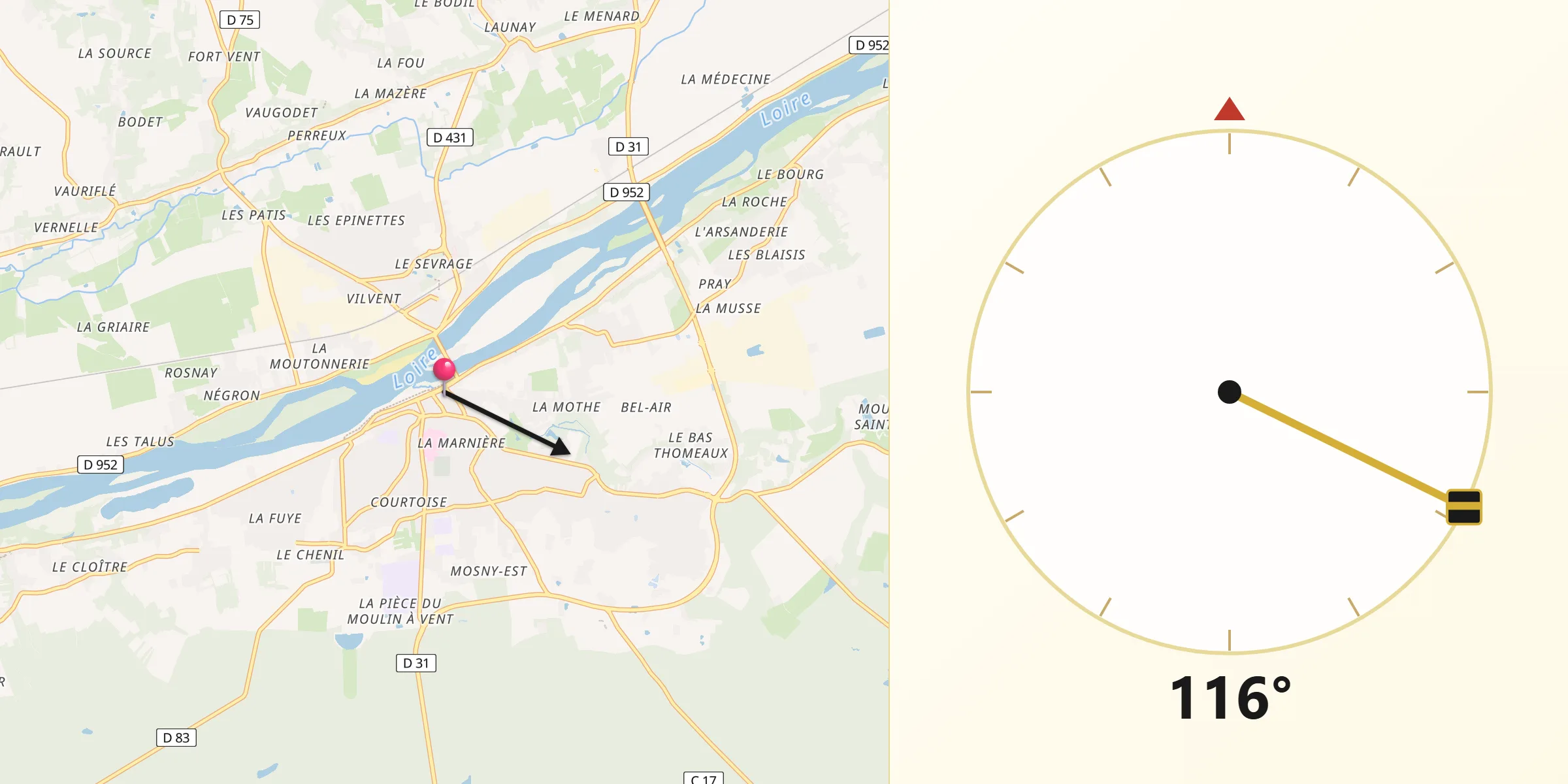 Direction vers la Qibla depuis Amboise