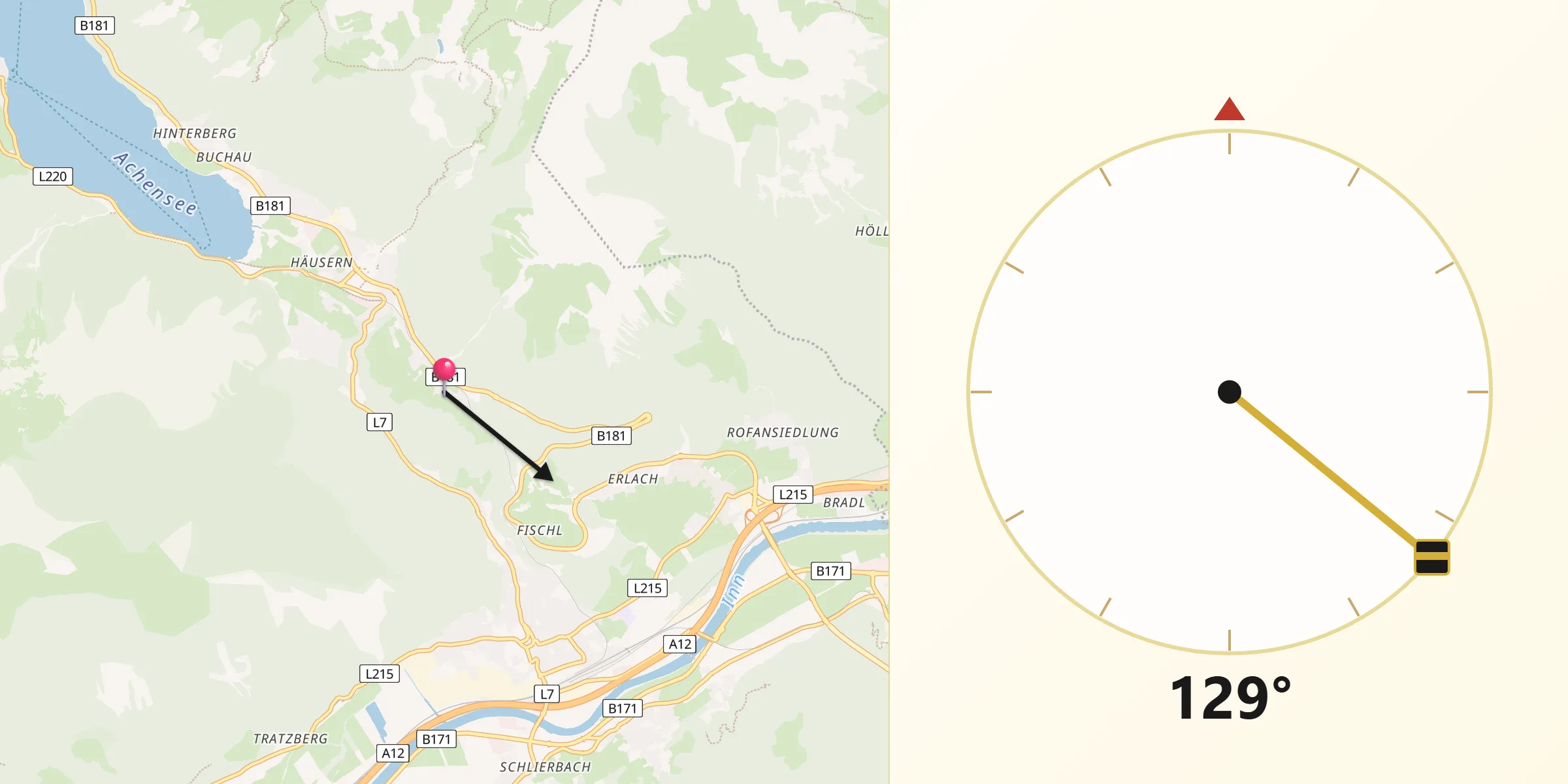 Qibla-Richtung von Eben am Achensee