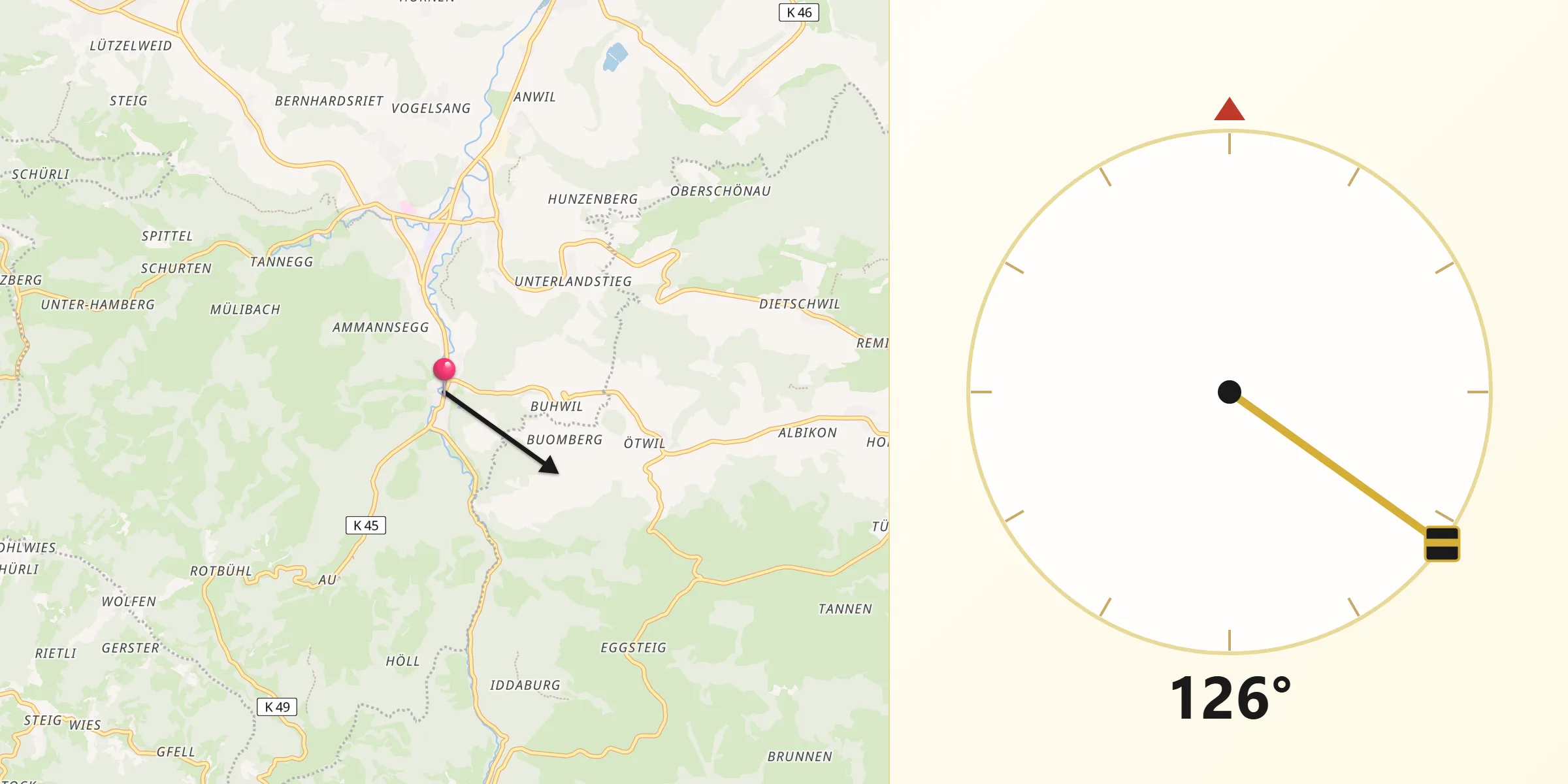 Direction vers la Qibla depuis Fischingen