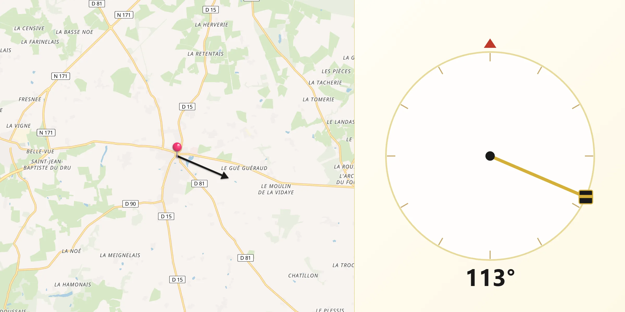 Direction vers la Qibla depuis Fay-de-Bretagne