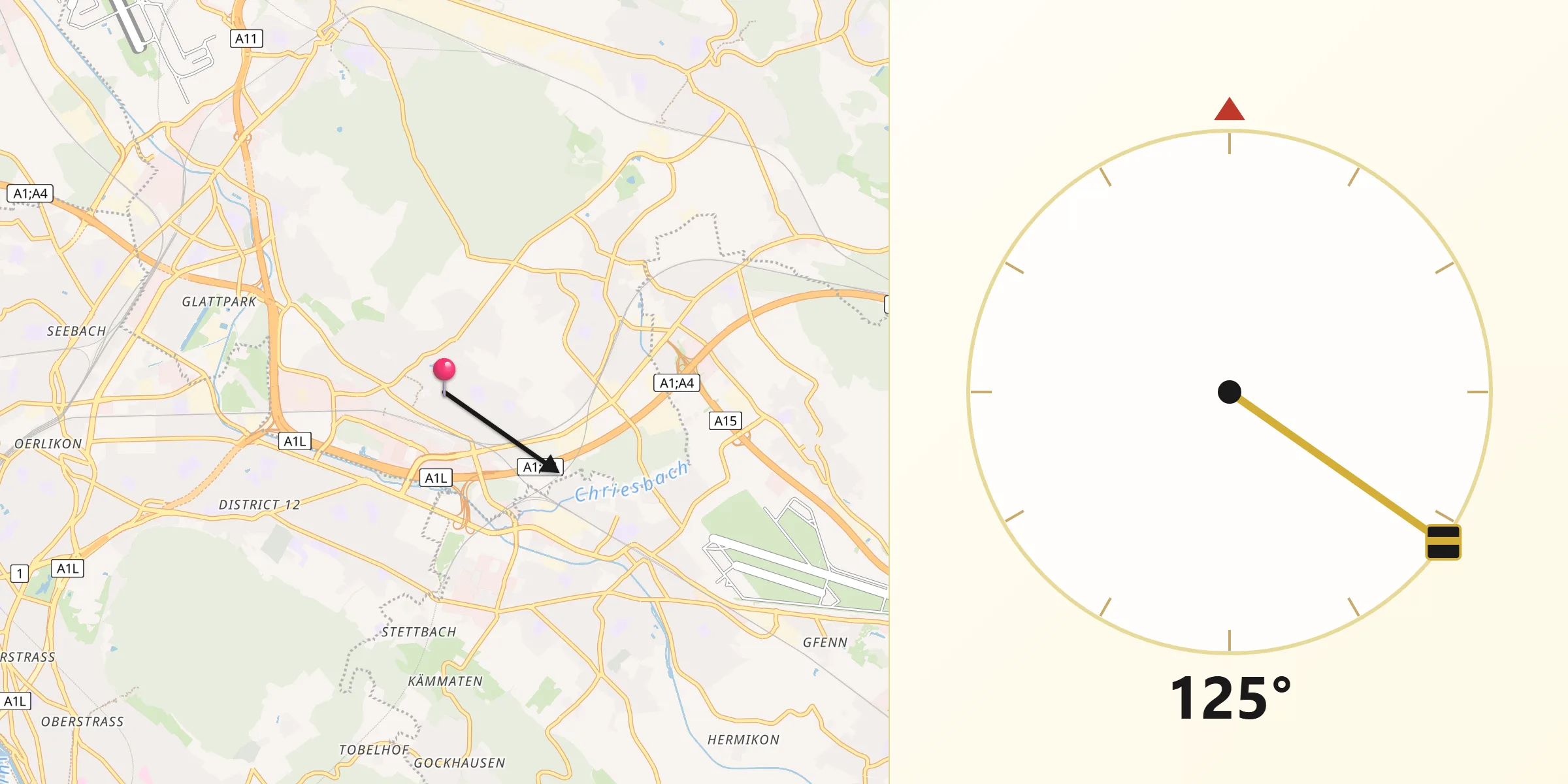 Direction vers la Qibla depuis Wallisellen