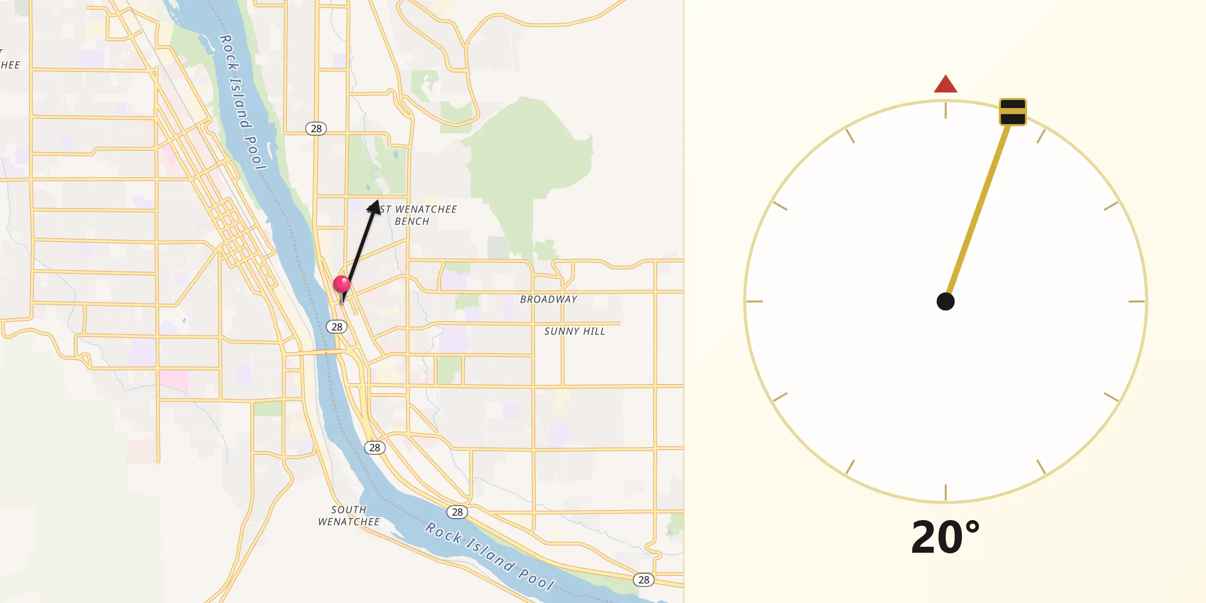 Qibla Direction from East Wenatchee