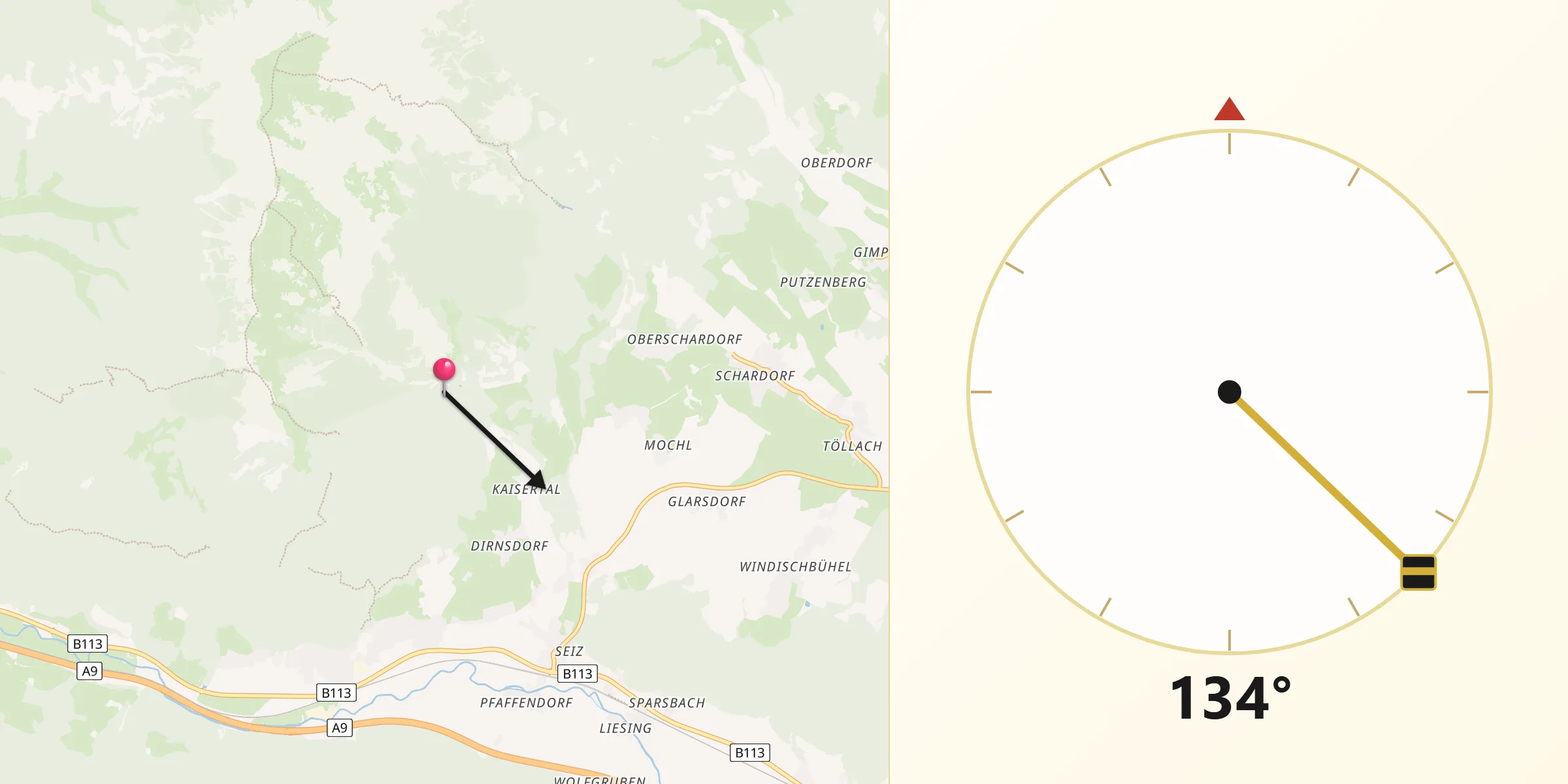 Qibla-Richtung von Politischer Bezirk Leoben