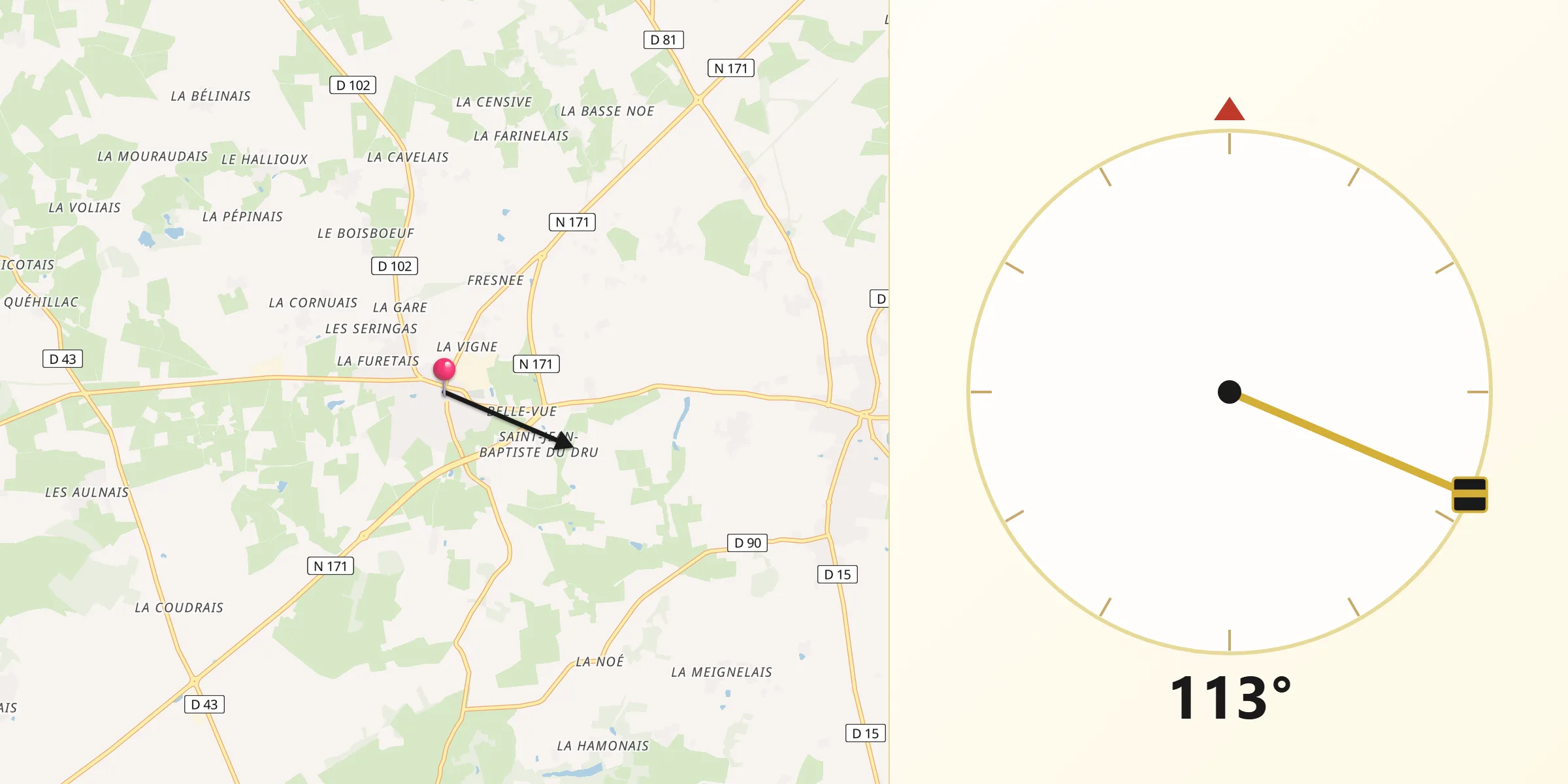 Direction vers la Qibla depuis Bouvron