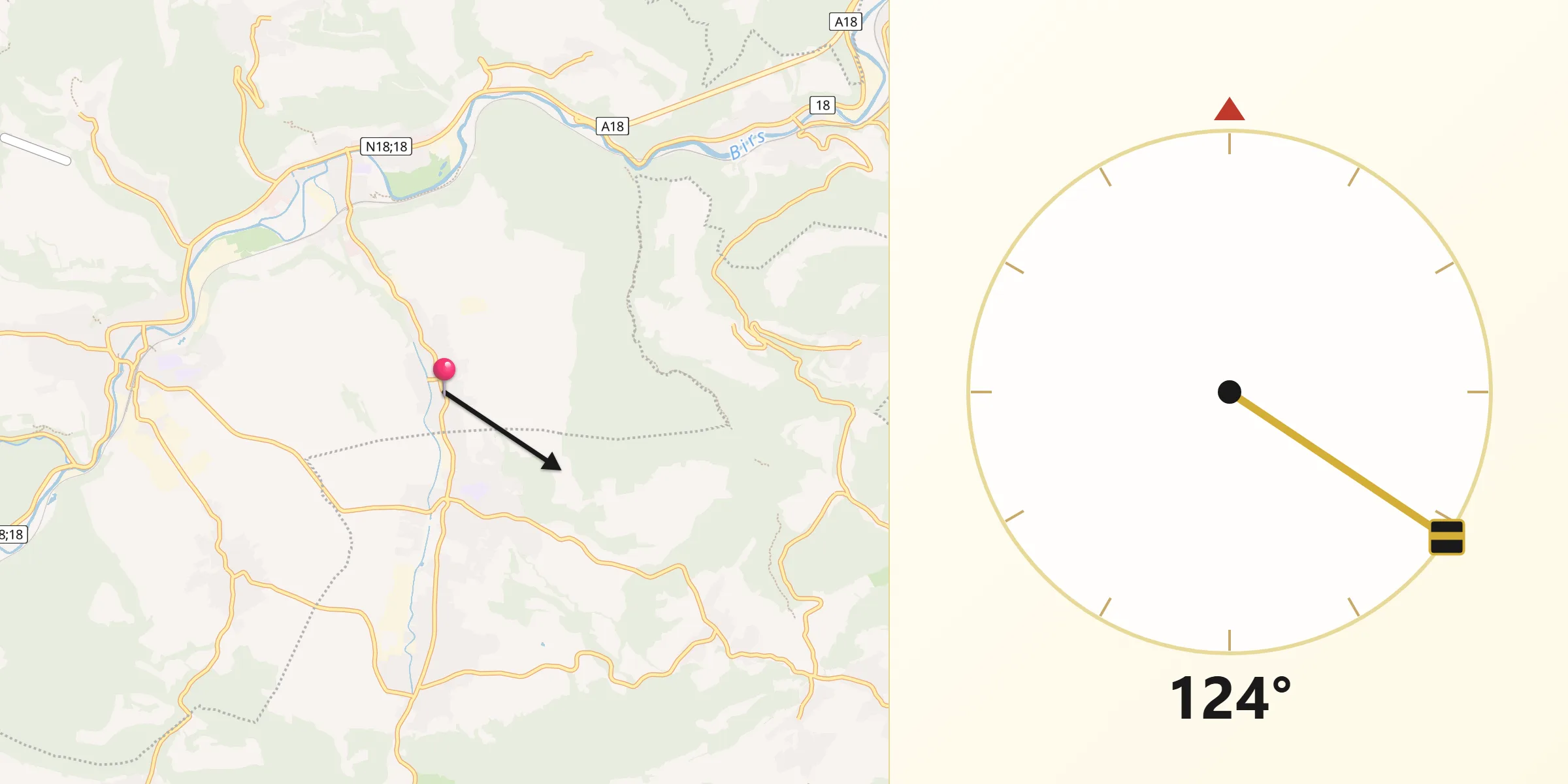 Direction vers la Qibla depuis Brislach